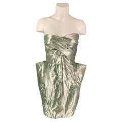 RACHEL GILBERT Size 4 Light Green & Silver Lurex Metallic Dress