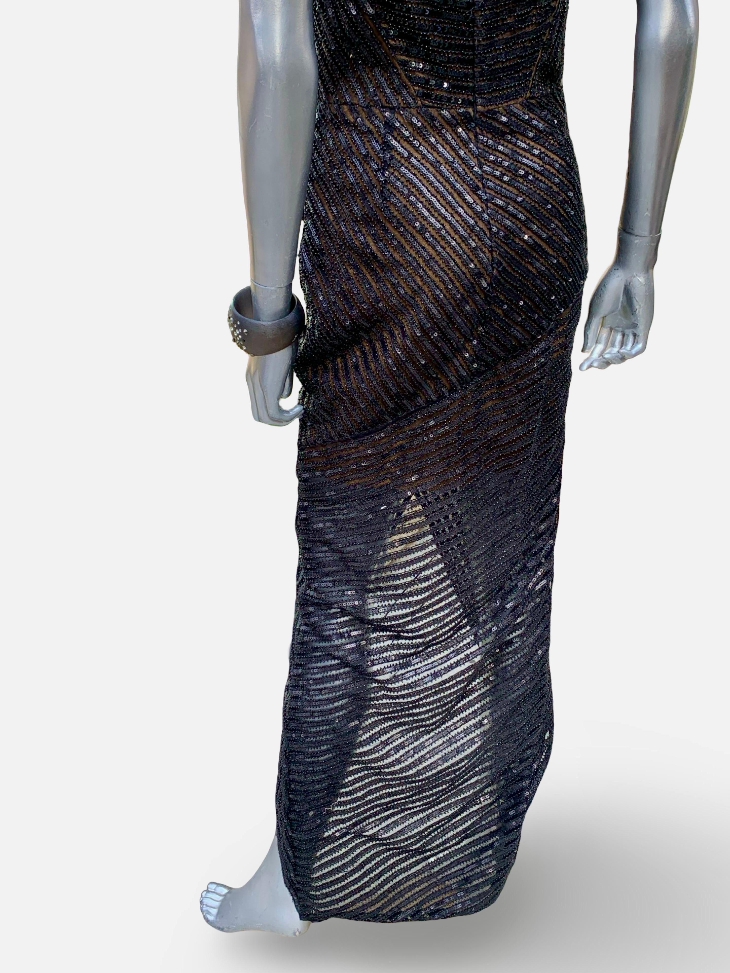 Rachel Gilbert Atemberaubende Schwarz Perlen/Sequin Cutaway Abendkleid Größe 8 NWT im Angebot 9