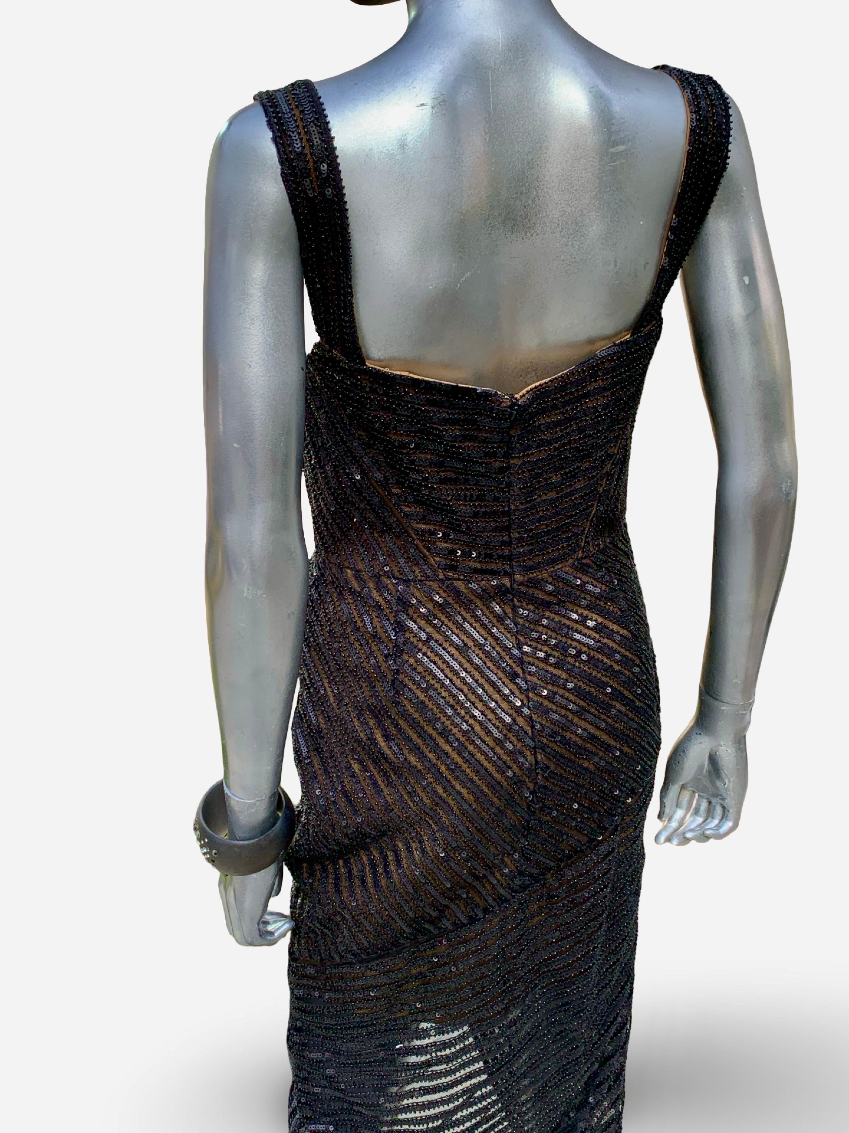 Rachel Gilbert Atemberaubende Schwarz Perlen/Sequin Cutaway Abendkleid Größe 8 NWT im Angebot 12