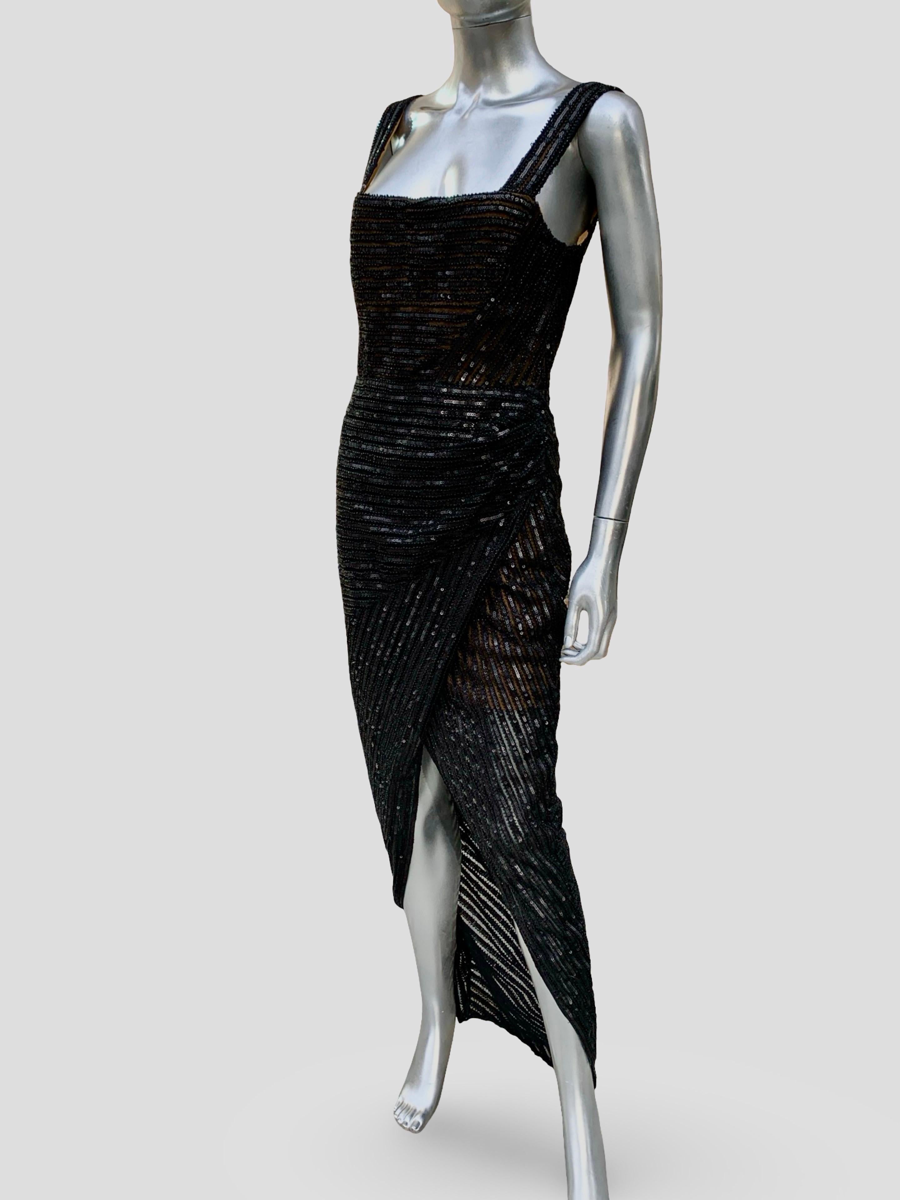 Rachel Gilbert Atemberaubende Schwarz Perlen/Sequin Cutaway Abendkleid Größe 8 NWT im Angebot 13