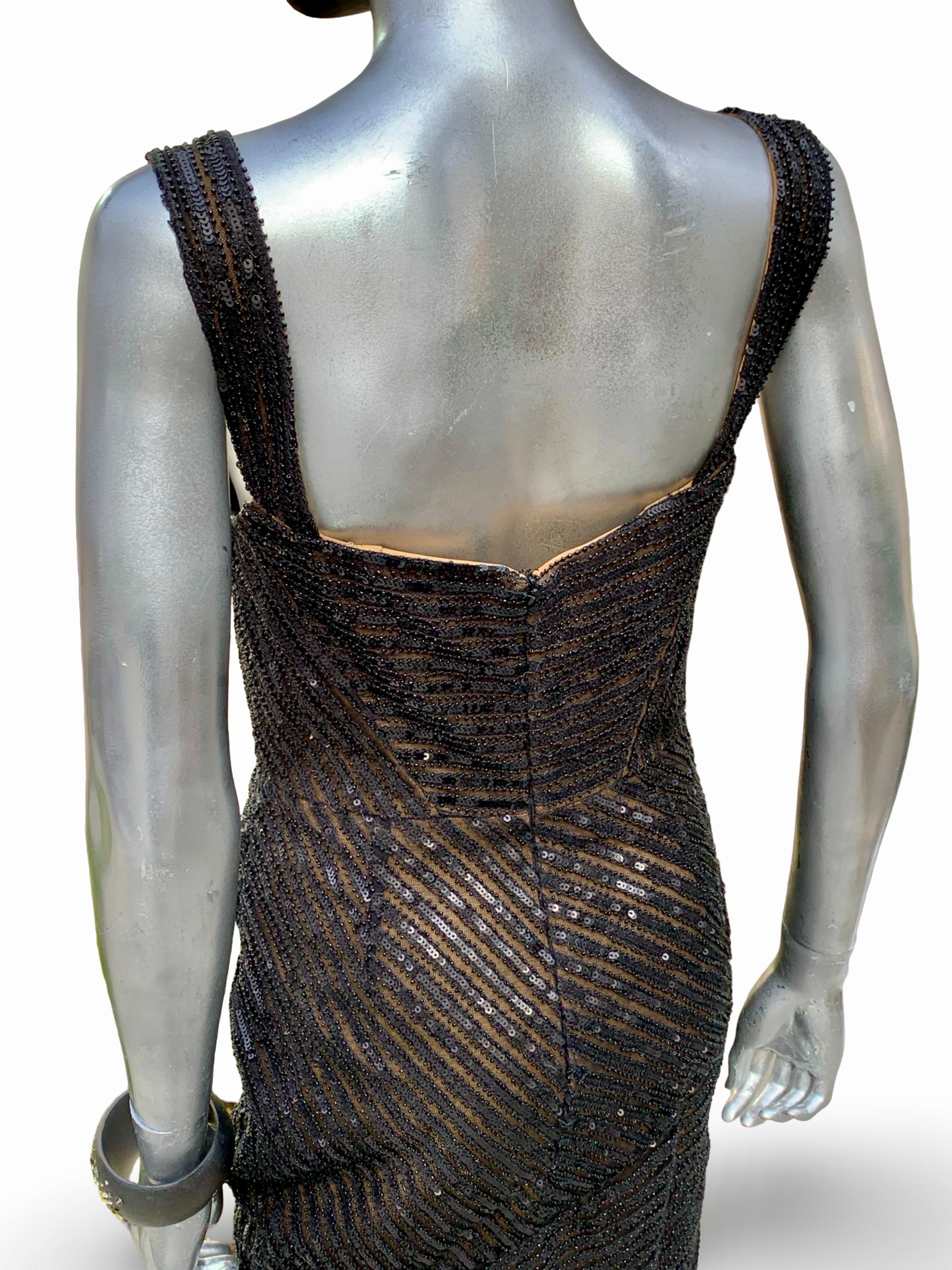 Rachel Gilbert Atemberaubende Schwarz Perlen/Sequin Cutaway Abendkleid Größe 8 NWT im Angebot 3