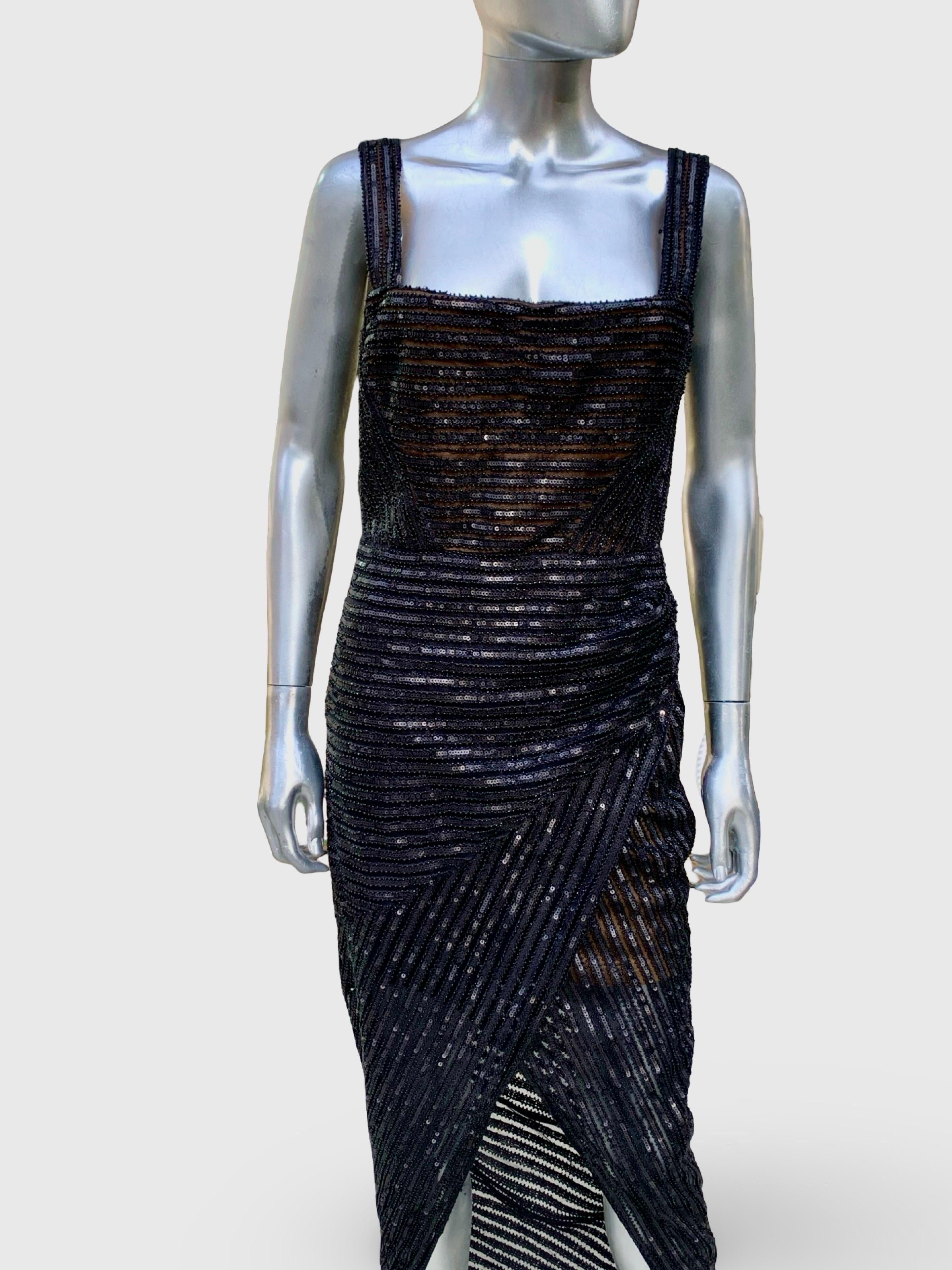 Rachel Gilbert Atemberaubende Schwarz Perlen/Sequin Cutaway Abendkleid Größe 8 NWT im Angebot 5