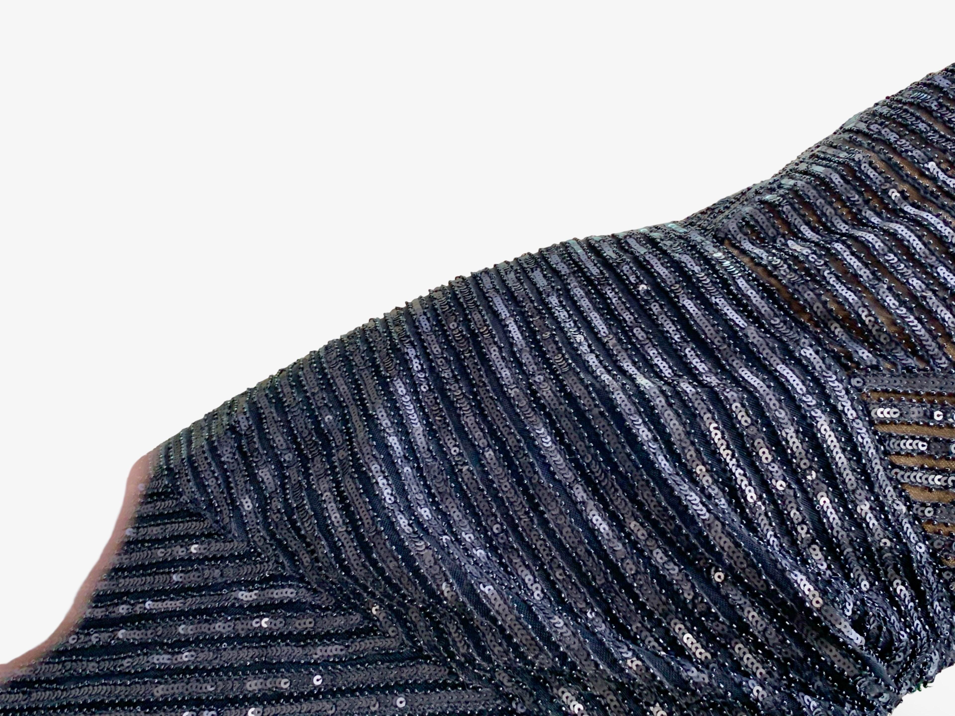 Rachel Gilbert Atemberaubende Schwarz Perlen/Sequin Cutaway Abendkleid Größe 8 NWT im Angebot 7