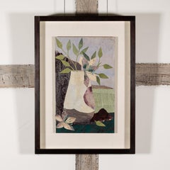 Vase with Green Leaves - Contemporary Collage with Landscape, Leaves and Flowers