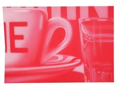 Abstraktes zeitgenössisches „Rotes Stillleben“-Couchtisch und Trinkglas-Stillleben