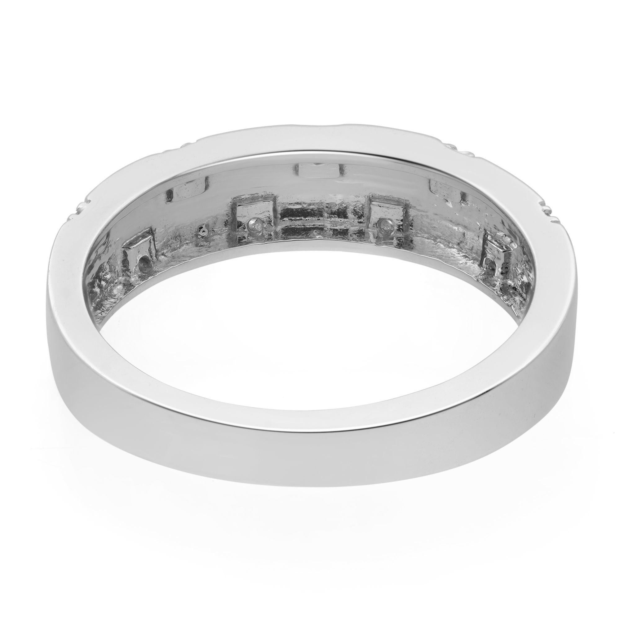 Rachel Koen 0.05cttw Round Cut Diamond Band Ring 18K White Gold In Excellent Condition For Sale In New York, NY