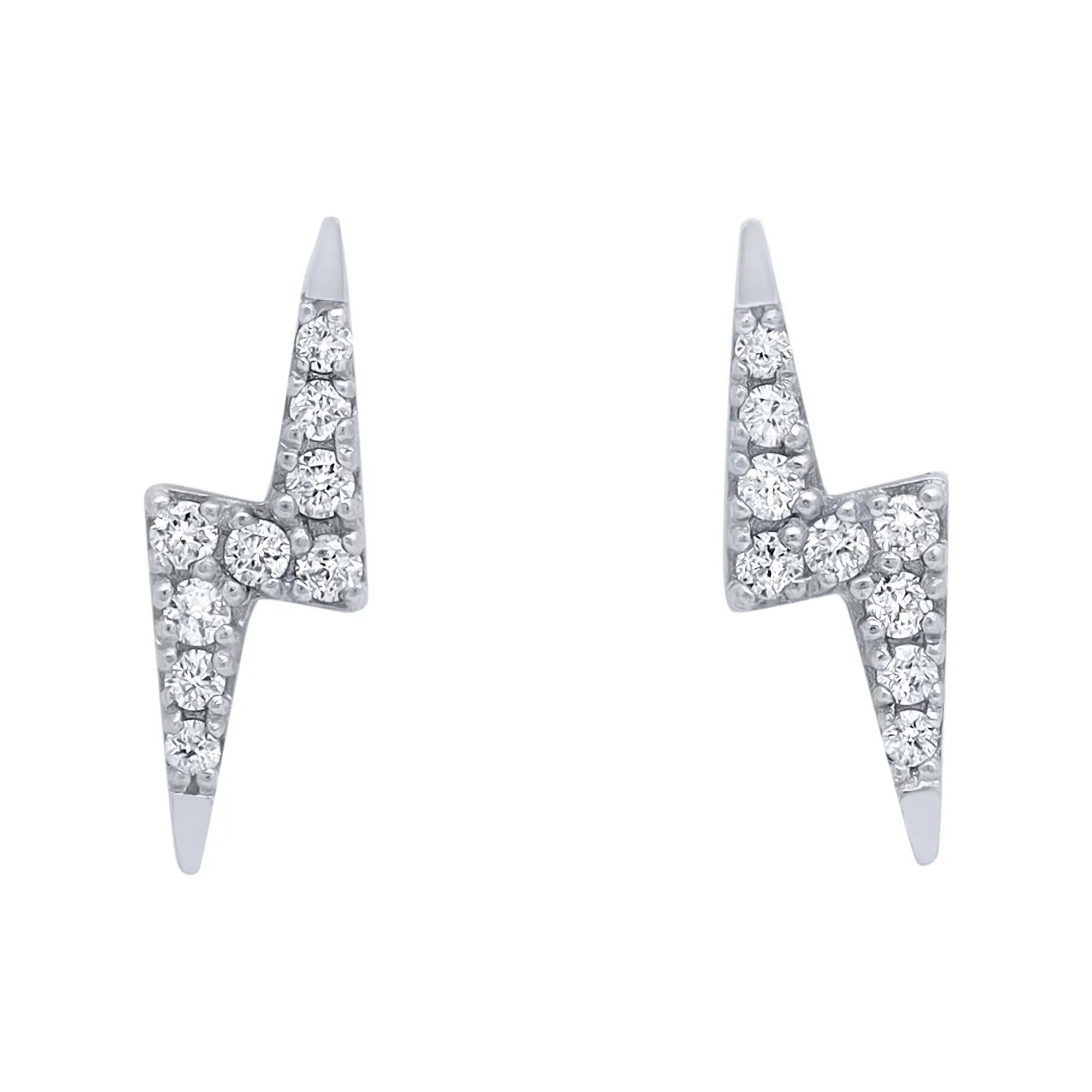 Rachel Koen 0.10cttw Round Cut Diamond Lightning Stud Earrings 14k White Gold In New Condition For Sale In New York, NY