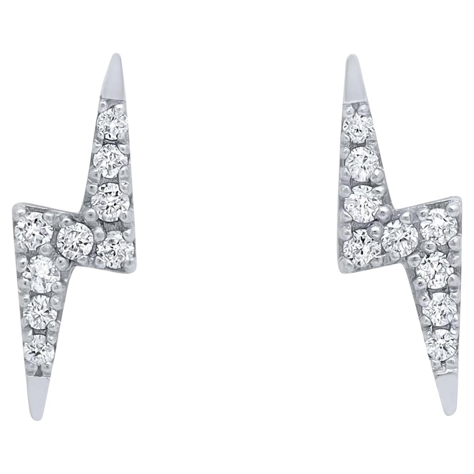 Rachel Koen 0.10cttw Round Cut Diamond Lightning Stud Earrings 14k White Gold For Sale