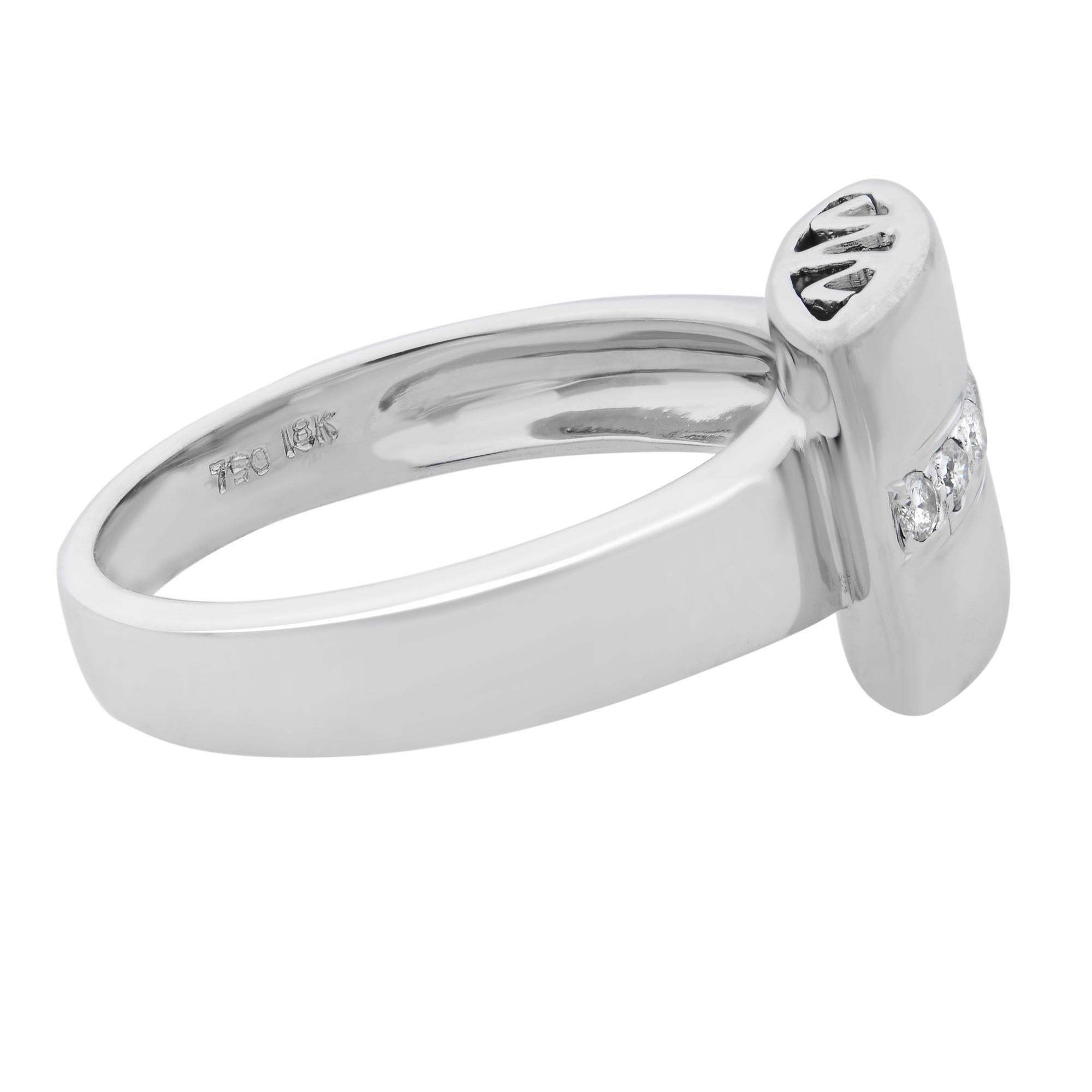 Modern Rachel Koen 0.10Cttw Round Cut Diamond Ring 18K White Gold Size 6.75 For Sale