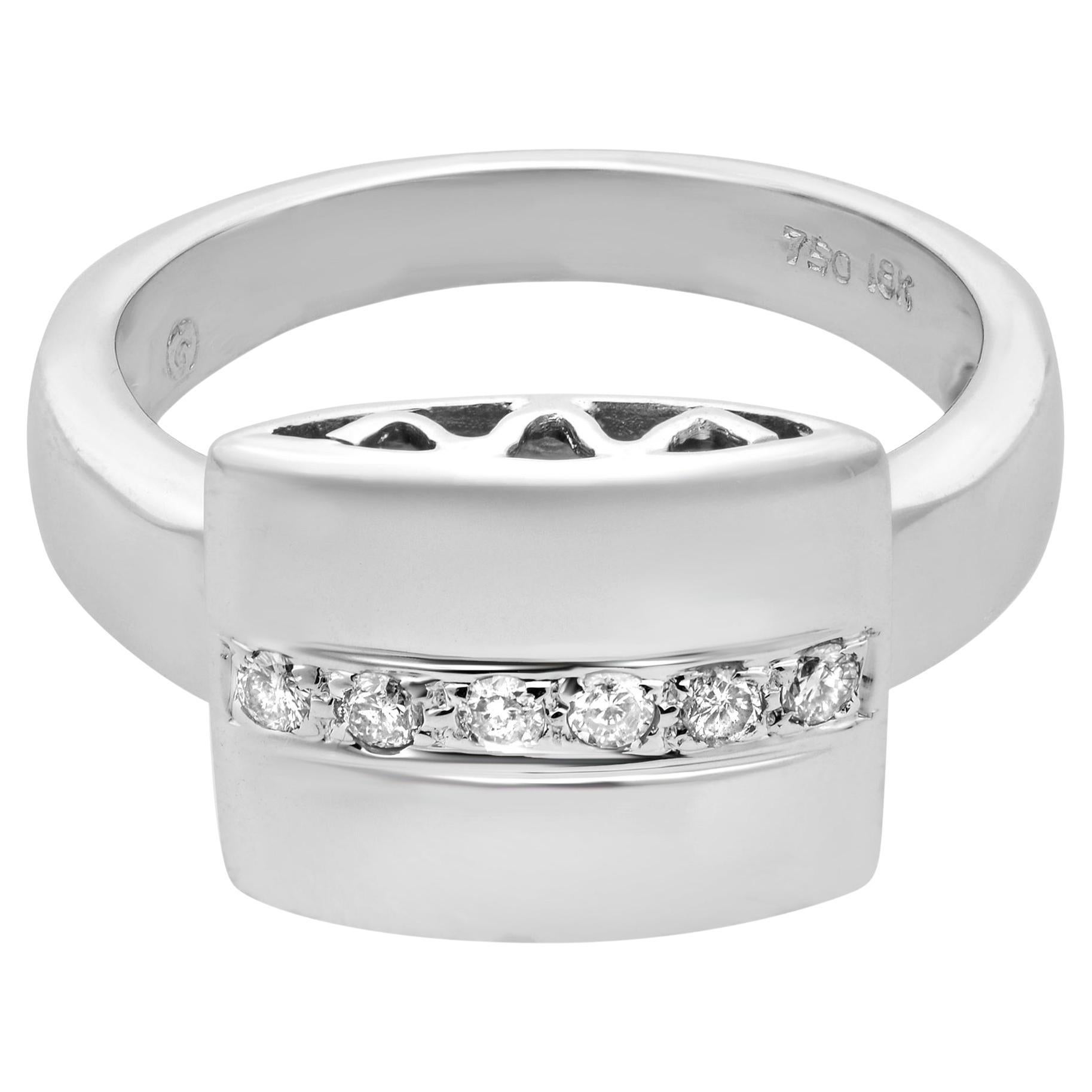 Rachel Koen 0.10Cttw Round Cut Diamond Ring 18K White Gold Size 6.75 For Sale