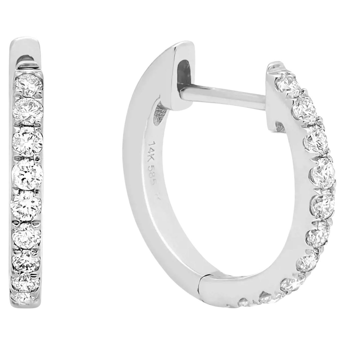 Rachel Koen 0.20 Cttw Round Cut Diamond Huggie Earrings 14K White Gold For Sale