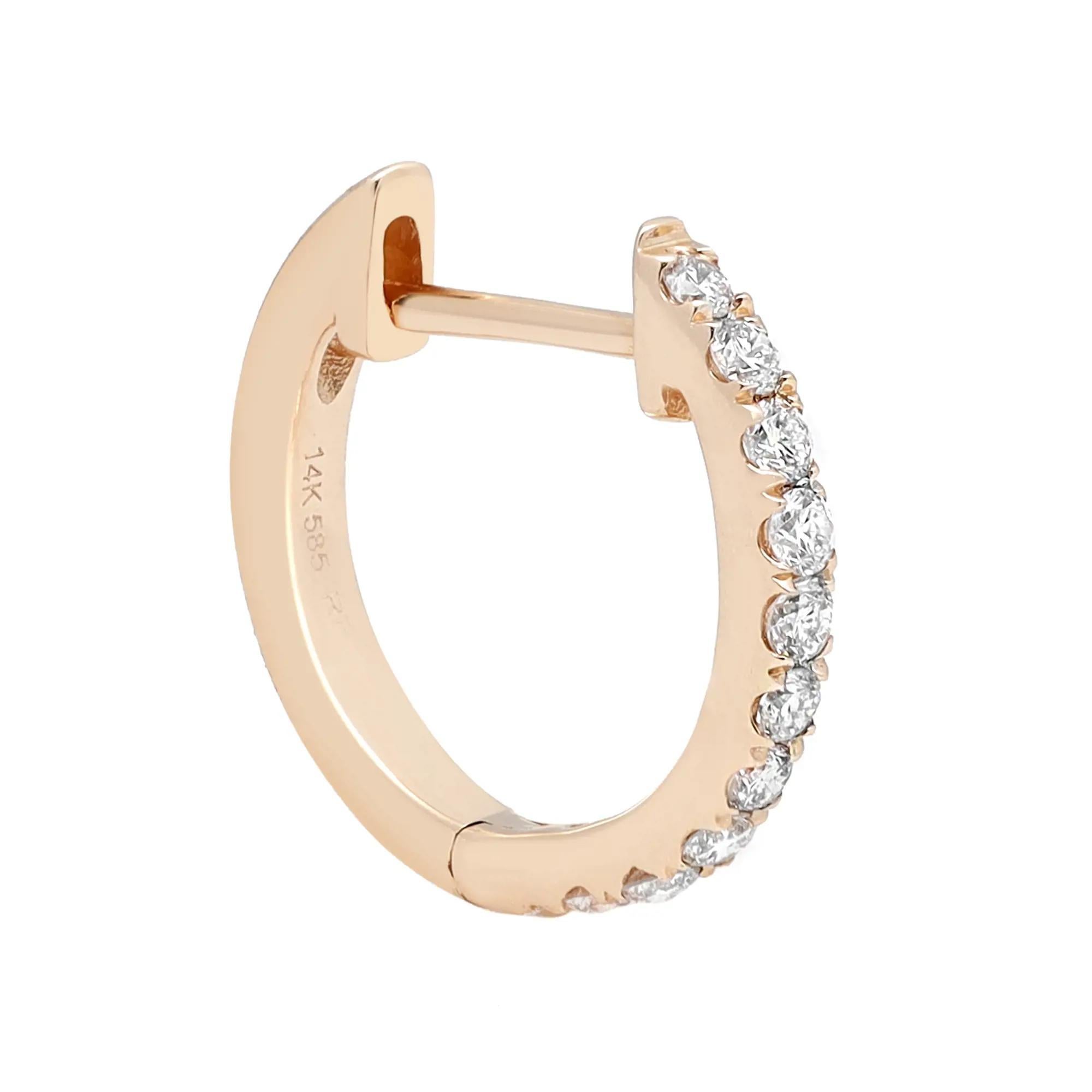 Modern Rachel Koen 0.21cttw Round Cut Diamond Huggie Earrings 14K Yellow Gold For Sale