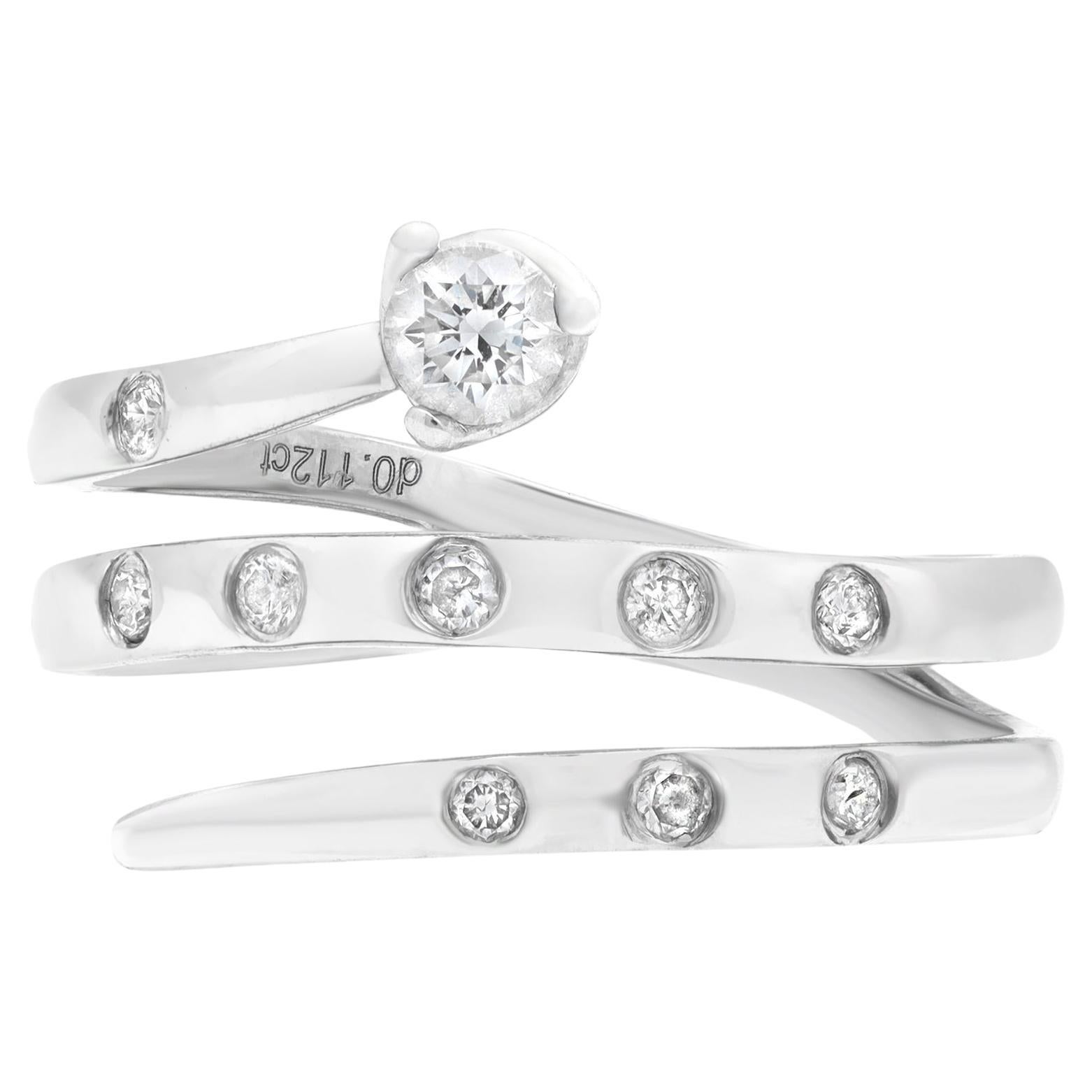 Rachel Koen 0.25Cttw Round Cut Diamond Spiral Ring 14K White Gold Size 6 For Sale