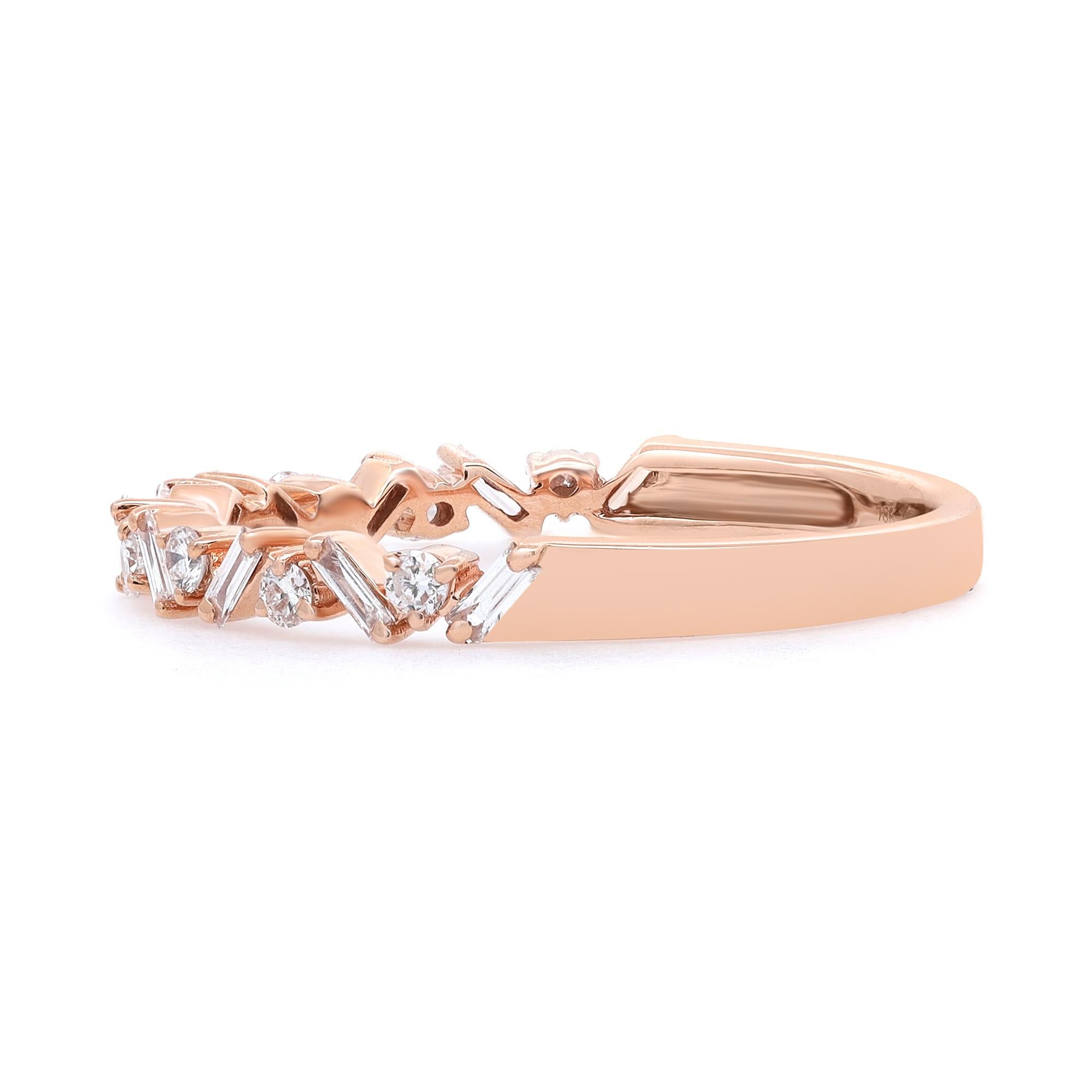 Baguette Cut Rachel Koen 0.30cttw Baguette & Round Cut Diamond Ring 18K Rose Gold For Sale