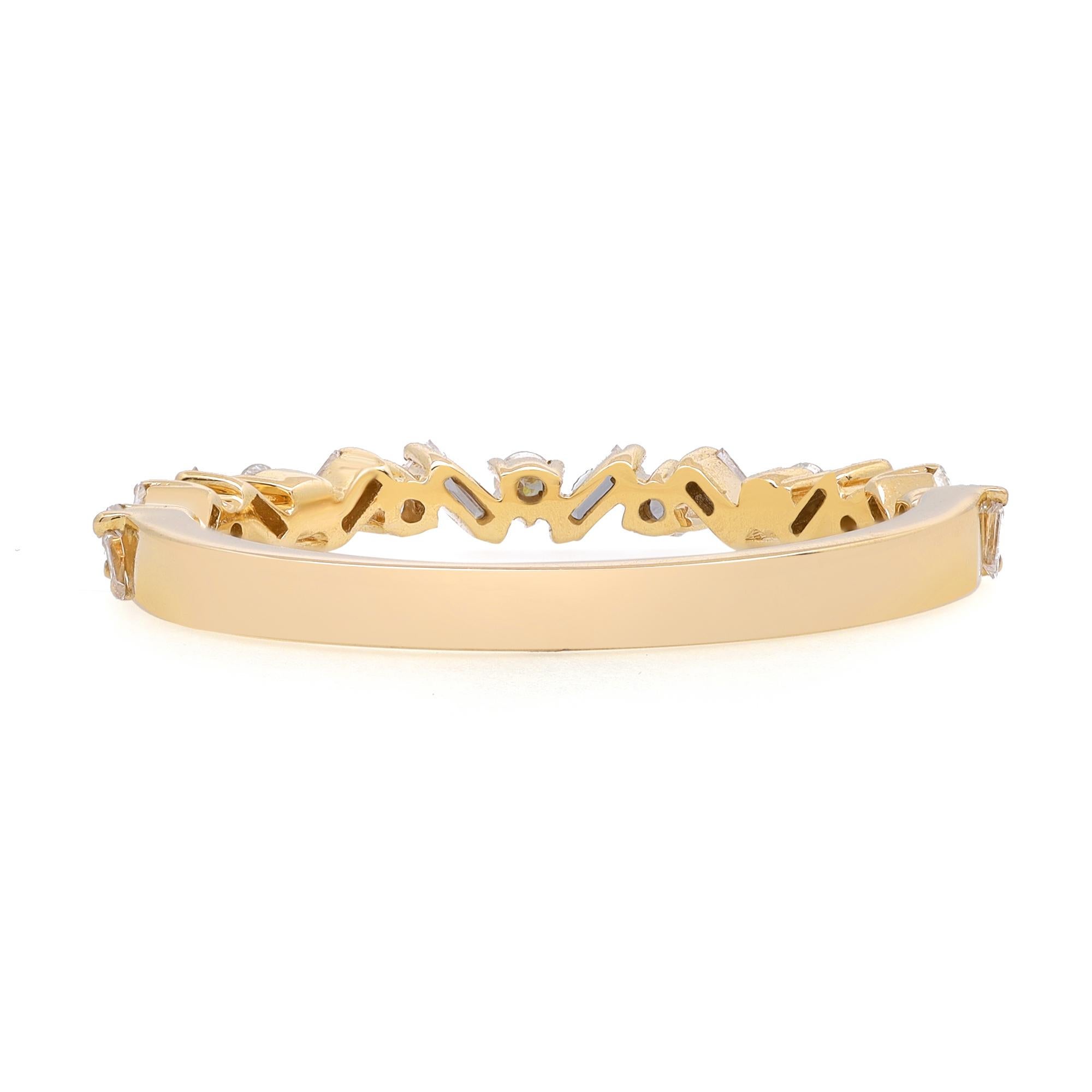 Modern Rachel Koen 0.30Cttw Baguette & Round Cut Diamond Ring 18K Yellow Gold SZ 6.75 For Sale
