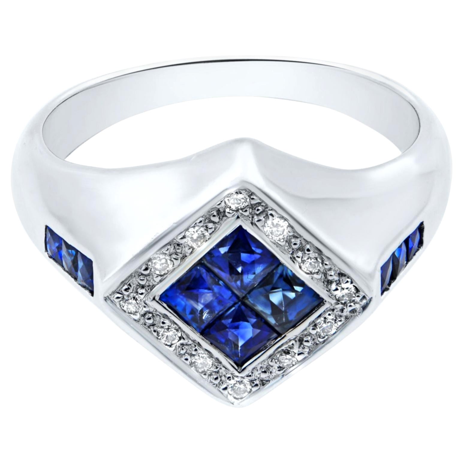 Rachel Koen Bague en or blanc 14 carats avec saphir 0,36 carat et diamant 0,15 carat