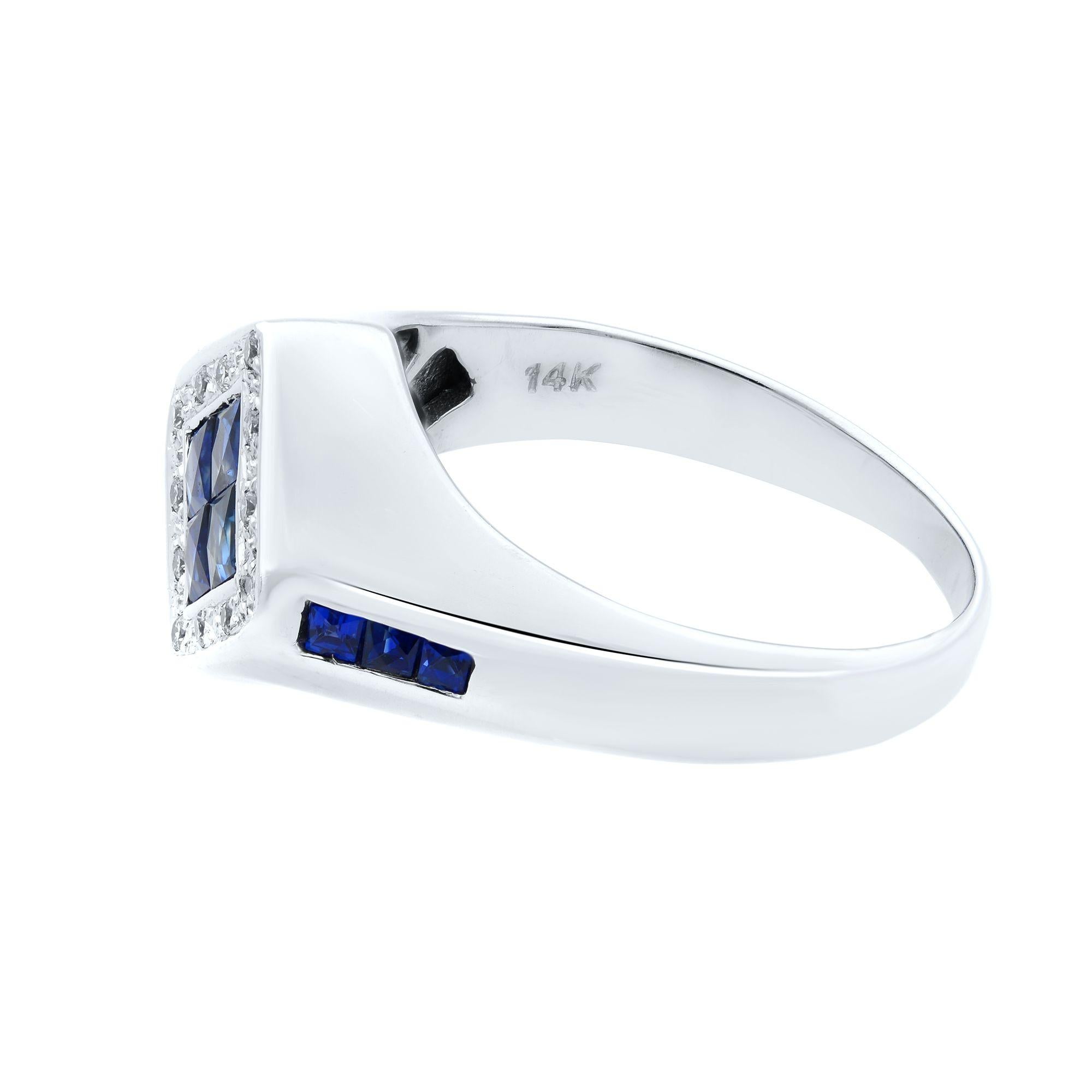 Modern Rachel Koen 0.36cttw Sapphire 0.15cttw Diamond Ring 14k White Gold For Sale