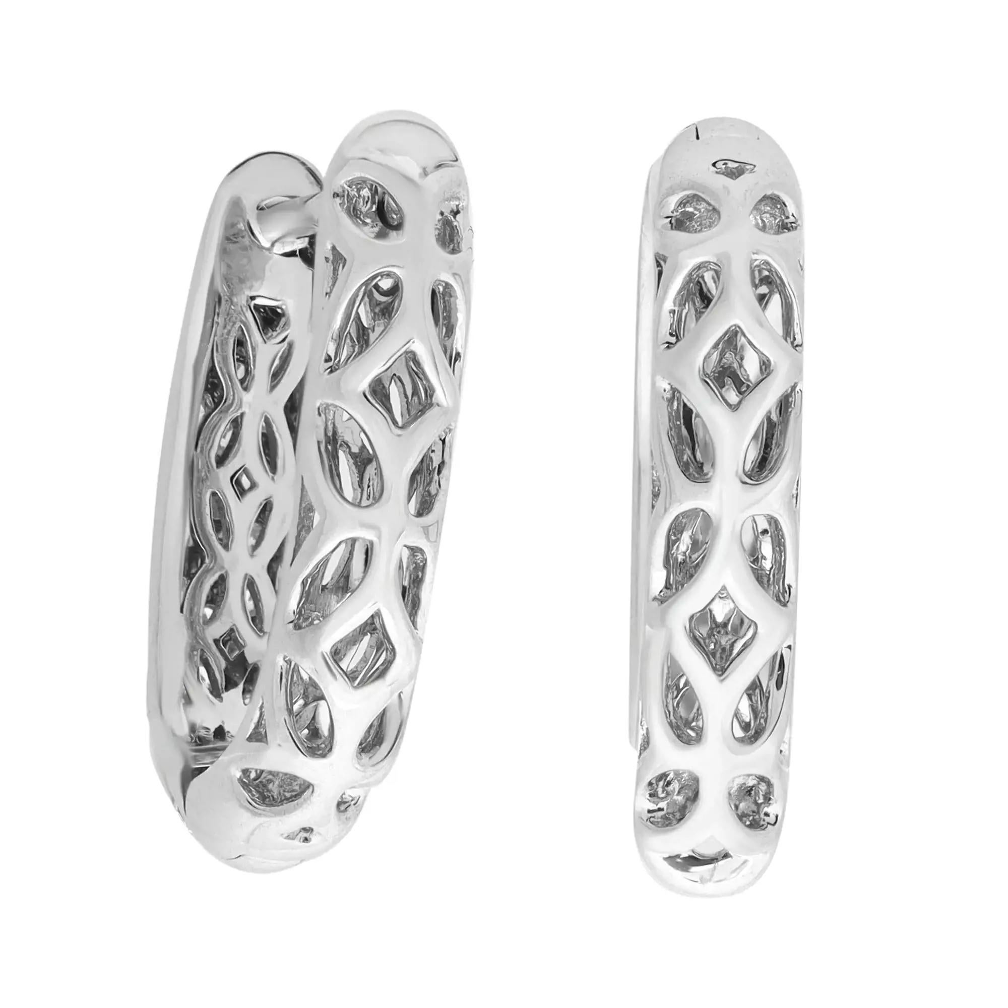 Modern Rachel Koen 0.40Cttw Pave Set Round Diamond Huggie Earrings 18K White Gold For Sale