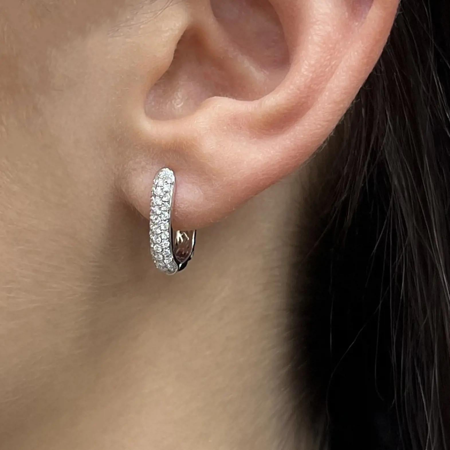 Round Cut Rachel Koen 0.40Cttw Pave Set Round Diamond Huggie Earrings 18K White Gold For Sale