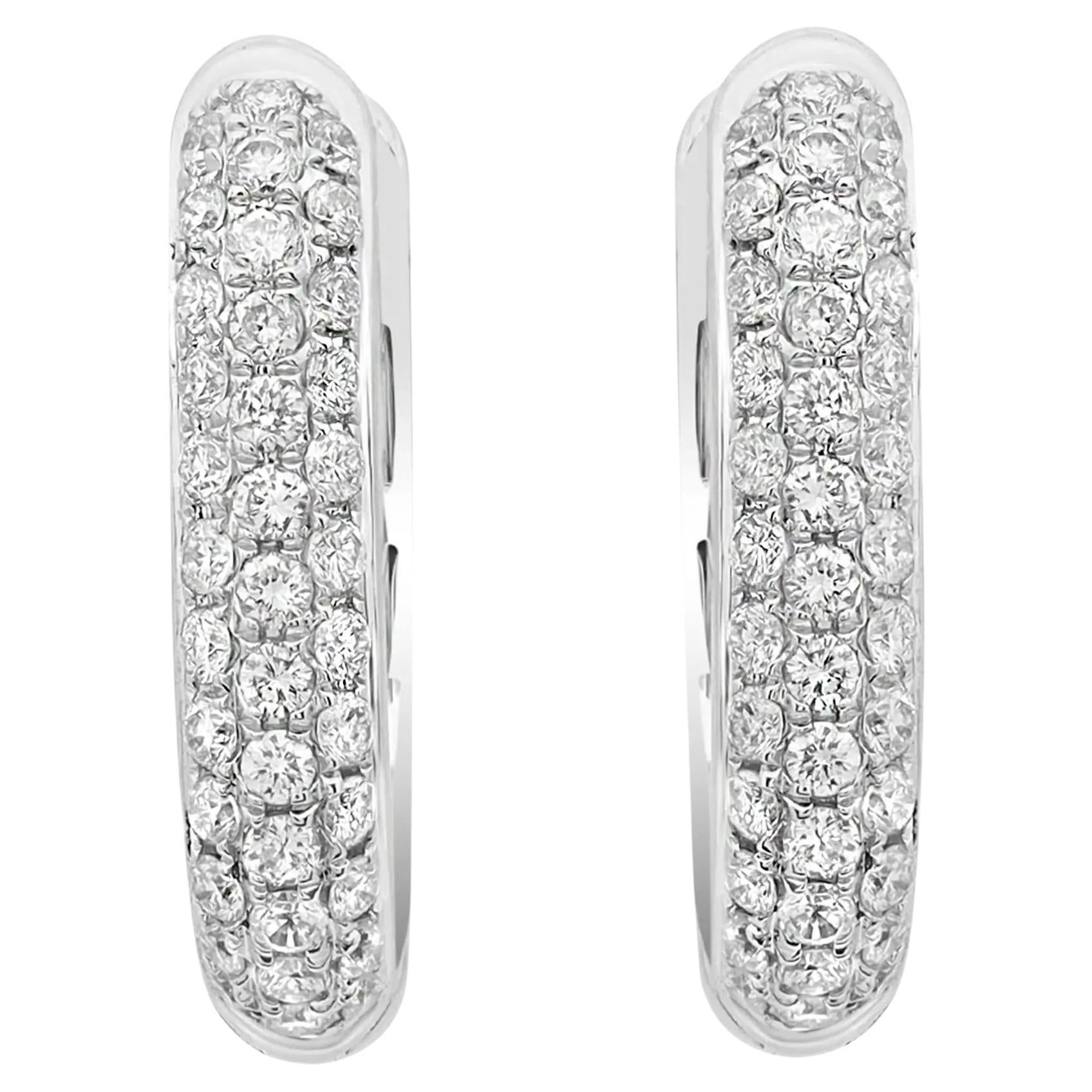 Rachel Koen 0.40Cttw Pave Set Round Diamond Huggie Earrings 18K White Gold For Sale