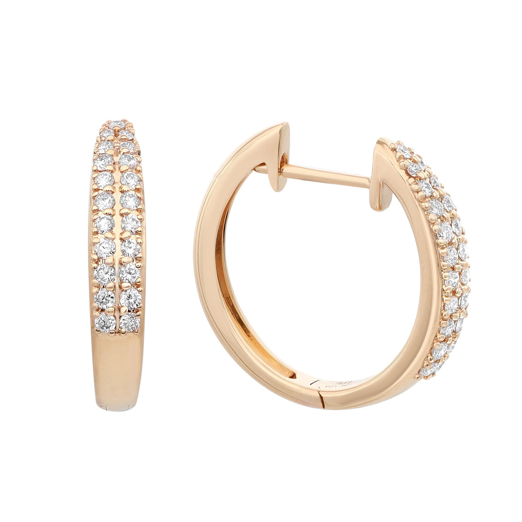 Rachel Koen 0.41cts Prong Set Round Cut Diamond Huggie Earrings 18K Yellow Gold For Sale