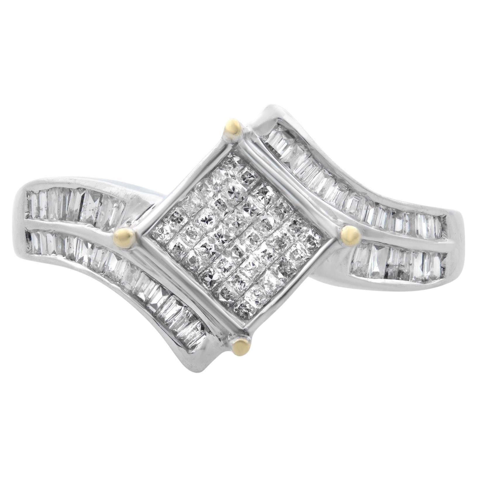 Rachel Koen Bague pour femme en or blanc 14 carats avec diamants taille baguette de 0,50 carat