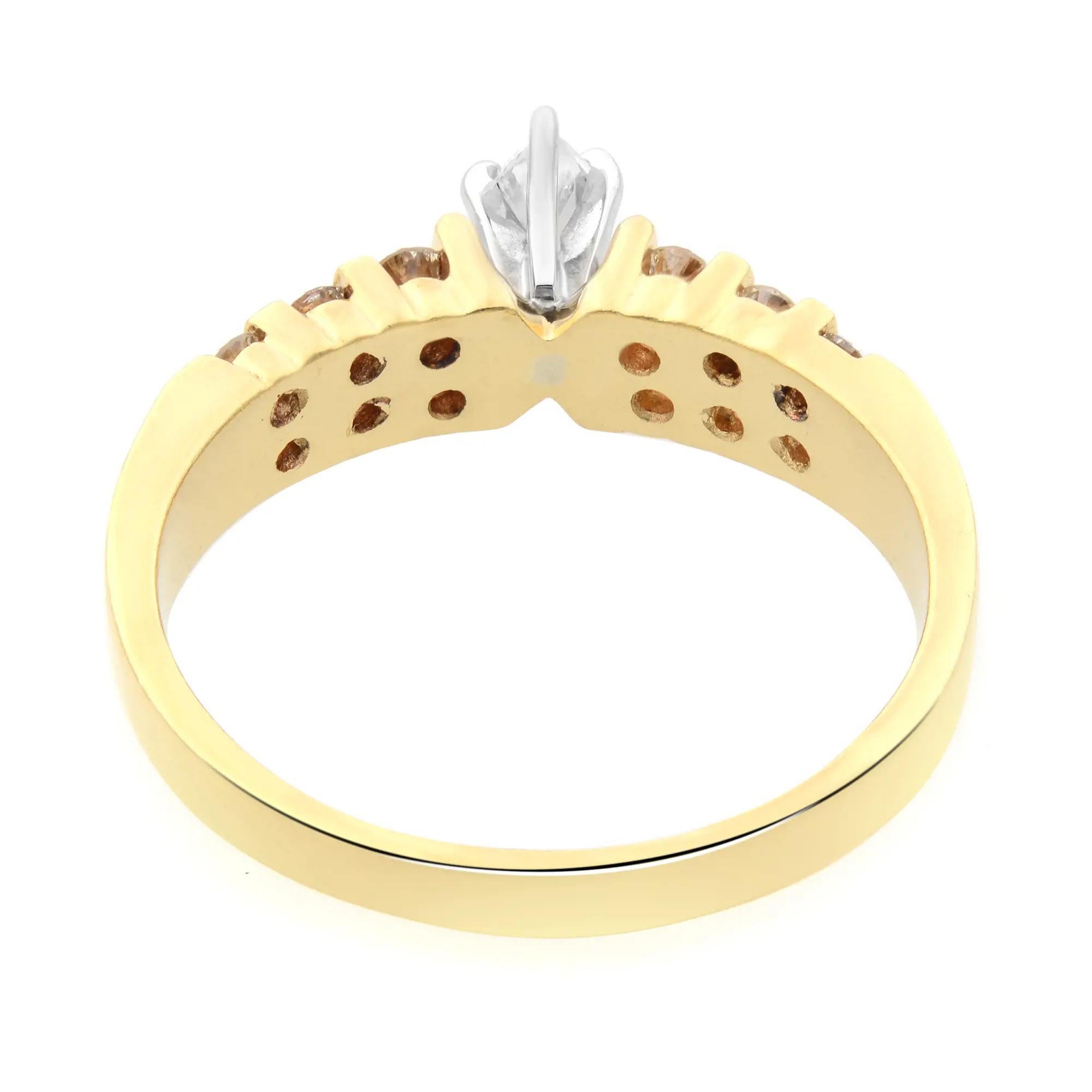 Moderne Rachel Koen, bague de fiançailles en or jaune 14 carats avec diamants marquises et ronds de 0,50 carat en vente