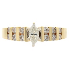 Rachel Koen, bague de fiançailles en or jaune 14 carats avec diamants marquises et ronds de 0,50 carat