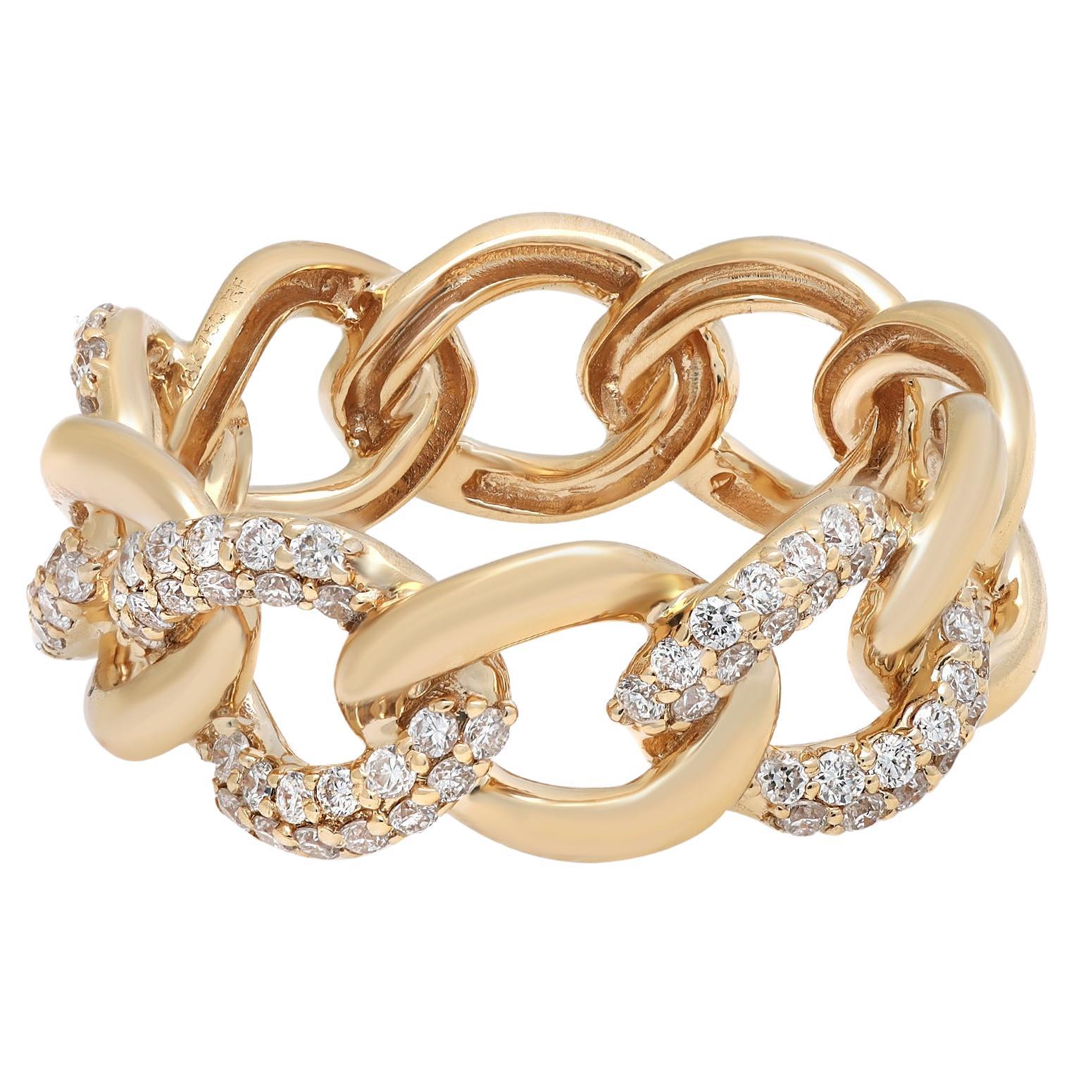 Rachel Koen 0.50cttw Pave Set Diamond Chain Link Ring 18K Yellow Gold For Sale