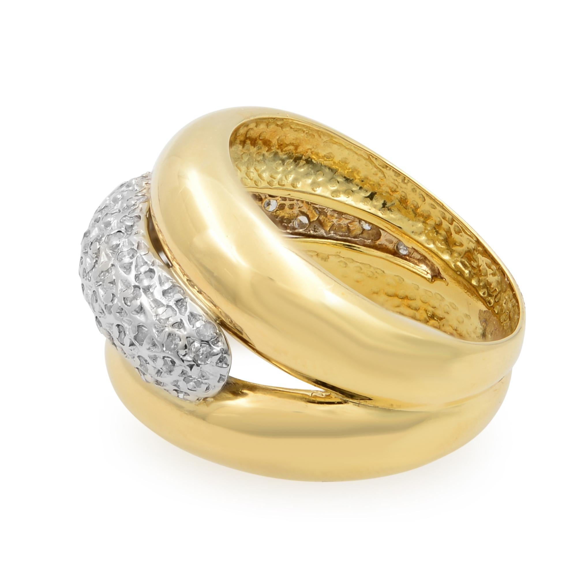 Chic and stylish, diamond ladies ring band adorned with pave set round brilliant cut diamonds weighing 0.50 carat. This ring makes a great gift for someone special. Crafted in highly polished 14k yellow gold. Ring size: 8.25. Total weight: 10.07