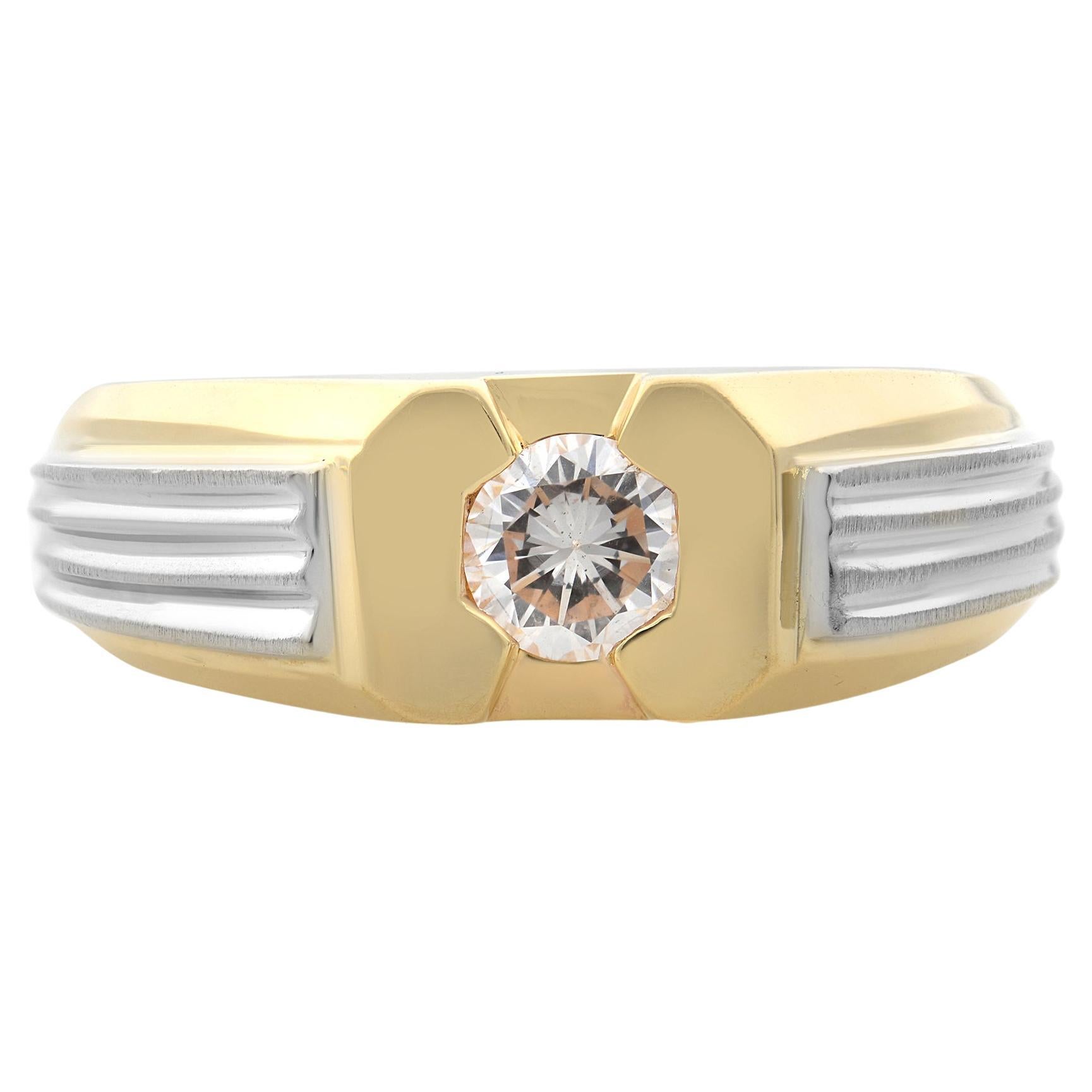 Rachel Koen 0.50Cttw Round Cut Diamond Men's Band Ring 14K Yellow Gold Size 10.5 For Sale