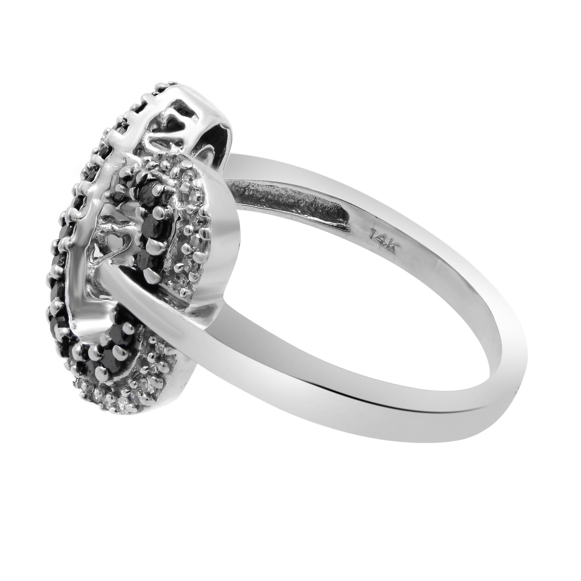 Modern Rachel Koen 0.50Ctw Black & White Diamond Ladies Ring 14K White Gold Size 6.75 For Sale