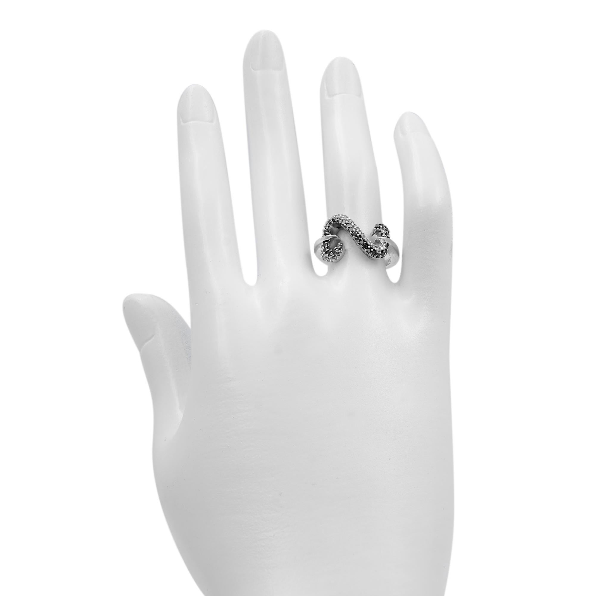 Rachel Koen Bague pour femme en or blanc 14 carats avec diamants noirs et blancs de 0,50 carat, taille 6,75 Pour femmes en vente