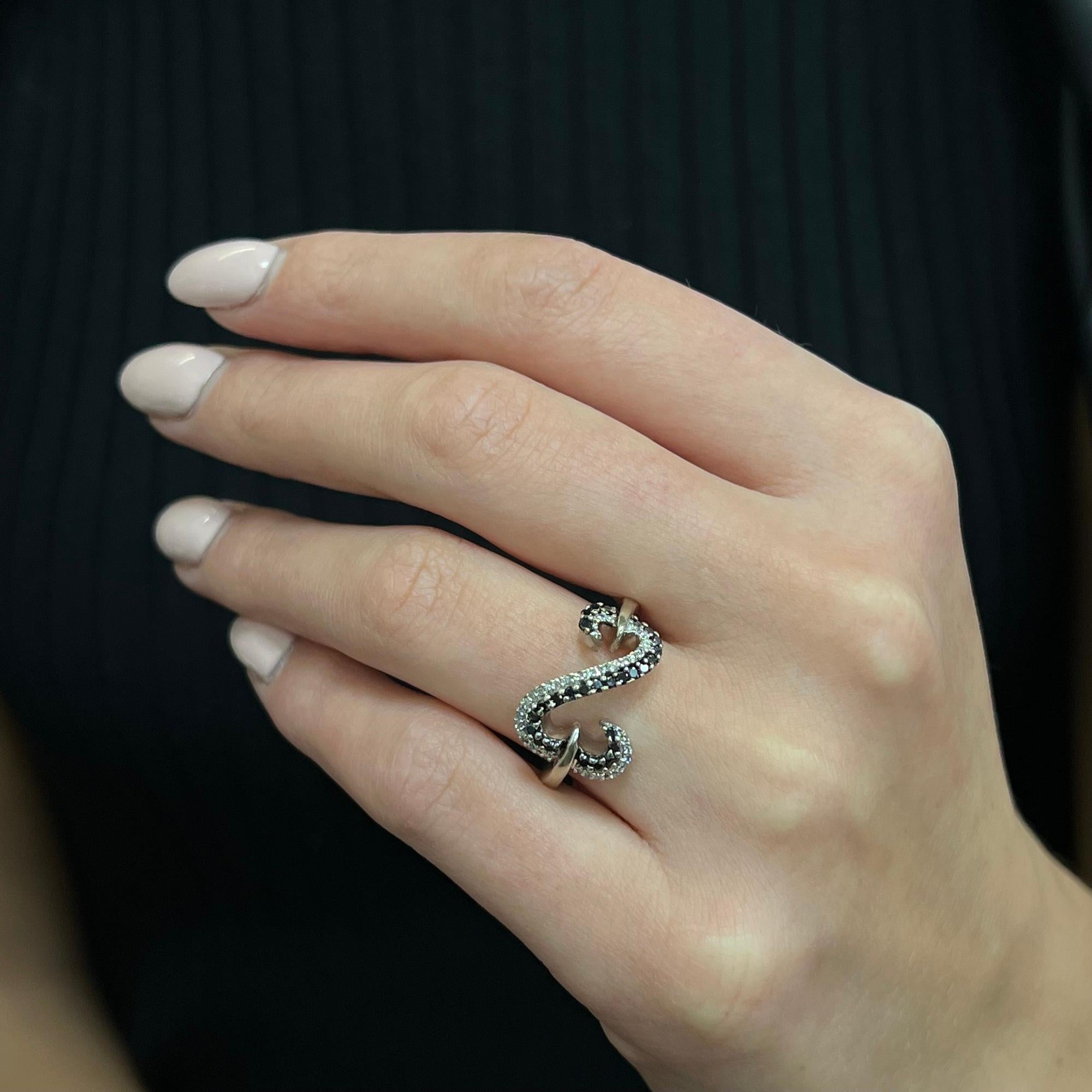Rachel Koen 0.50Ctw Black & White Diamond Ladies Ring 14K White Gold Size 6.75 For Sale 1