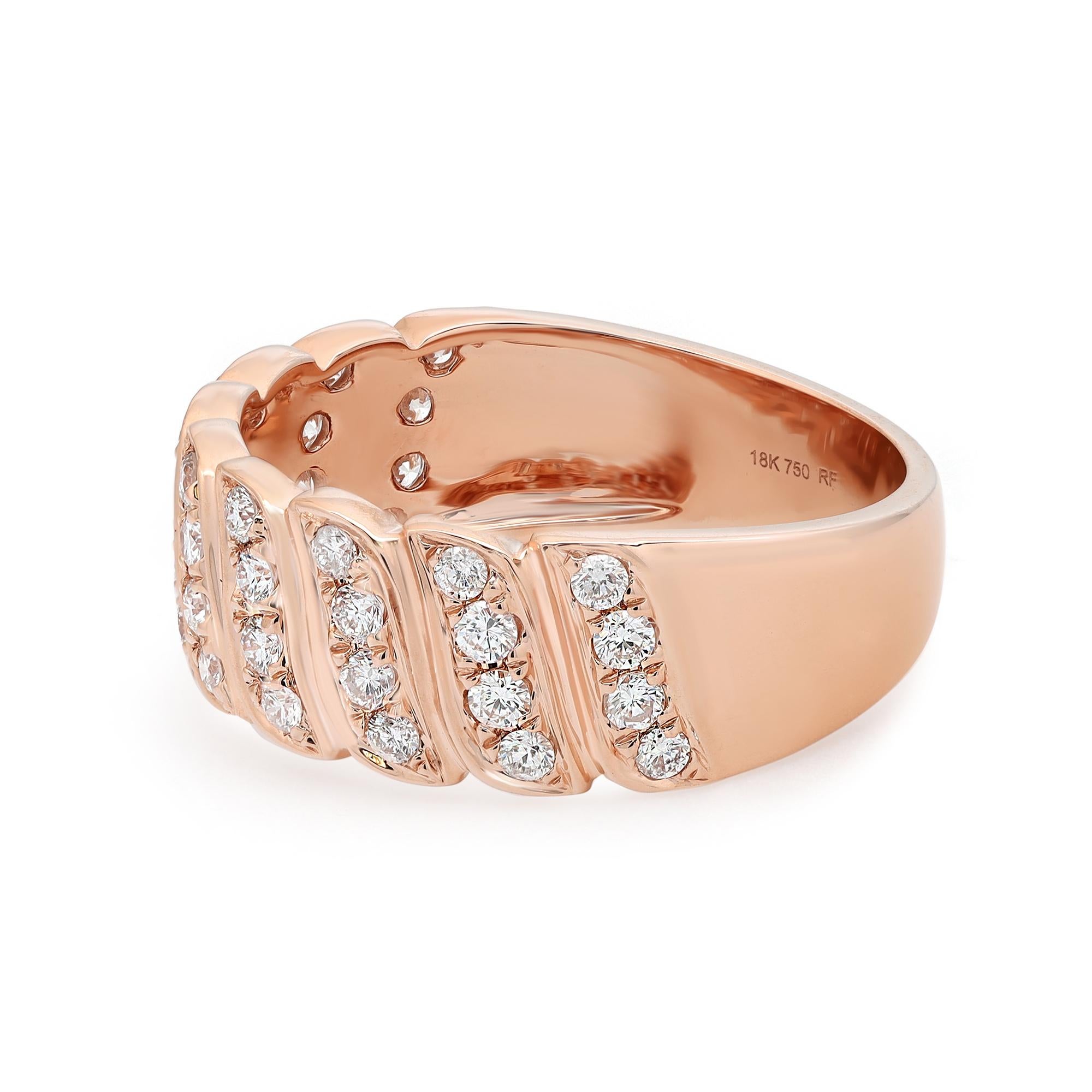 Rachel Koen 0.52Cttw Round Cut Diamond Band Ring 18K Rose Gold In New Condition For Sale In New York, NY
