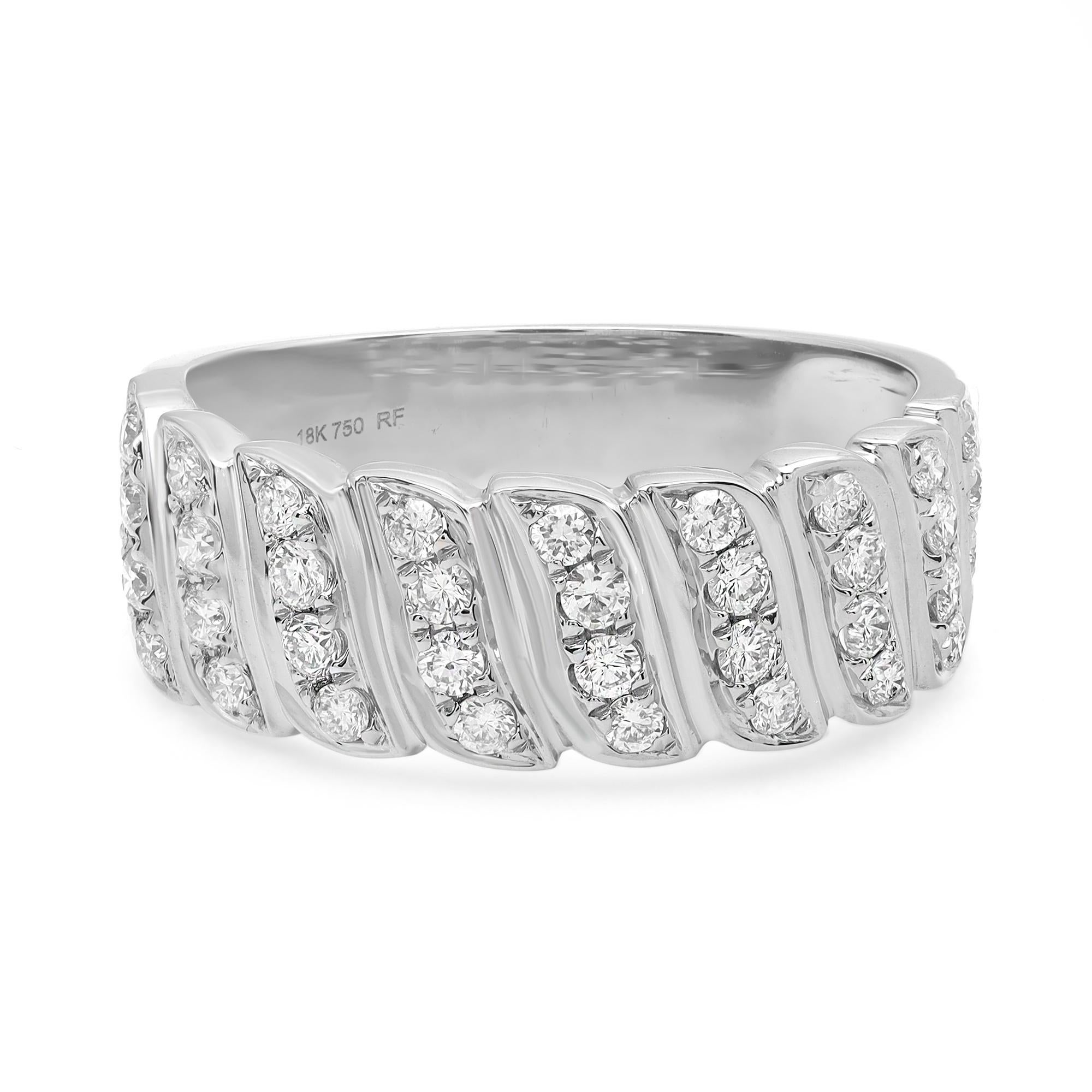 Rachel Koen 0.52cttw Round Cut Diamond Band Ring 18K White Gold For Sale