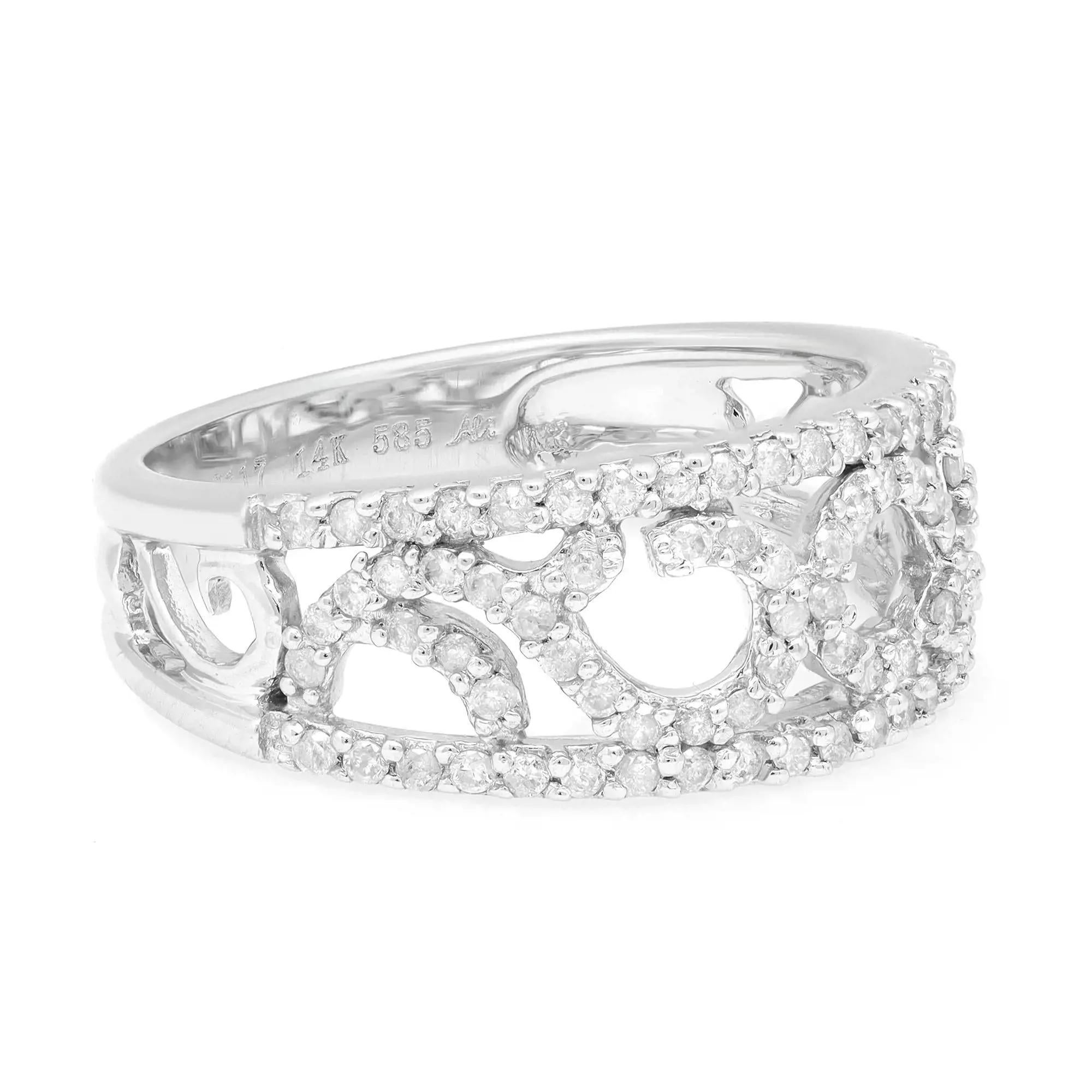 Rachel Koen 0.53cttw Round Cut Diamond Band Ring 14k White Gold In New Condition For Sale In New York, NY