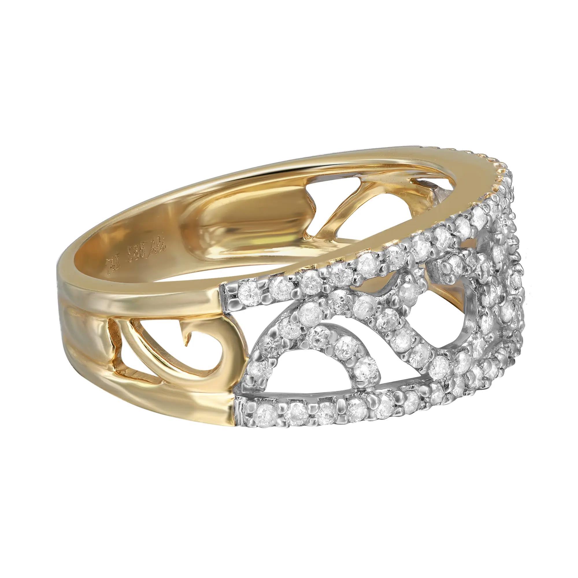 Moderne Rachel Koen Bague jonc en or jaune 14 carats avec diamants taille ronde de 0,53 carat en vente