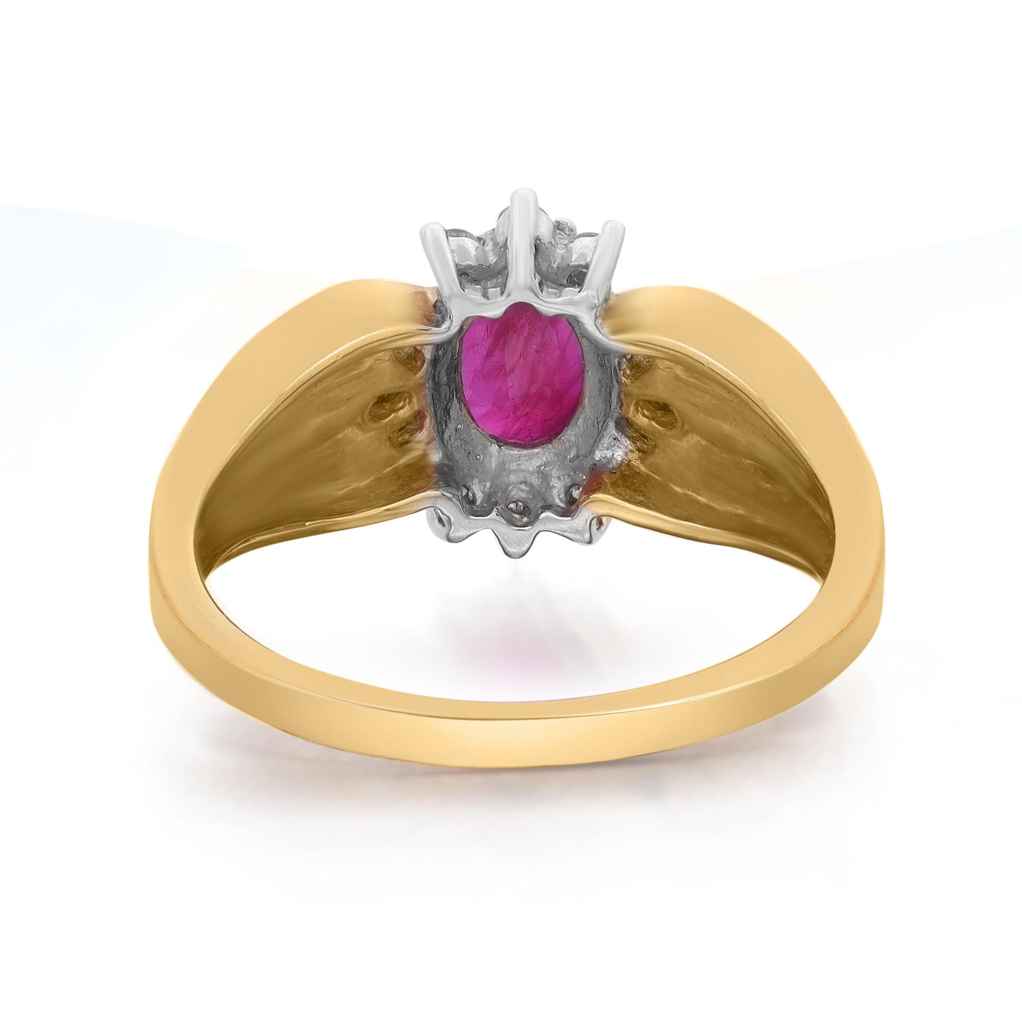 Modern Rachel Koen 0.55Cts Red Ruby & 0.18Cts Diamond Ring 10K Yellow Gold For Sale