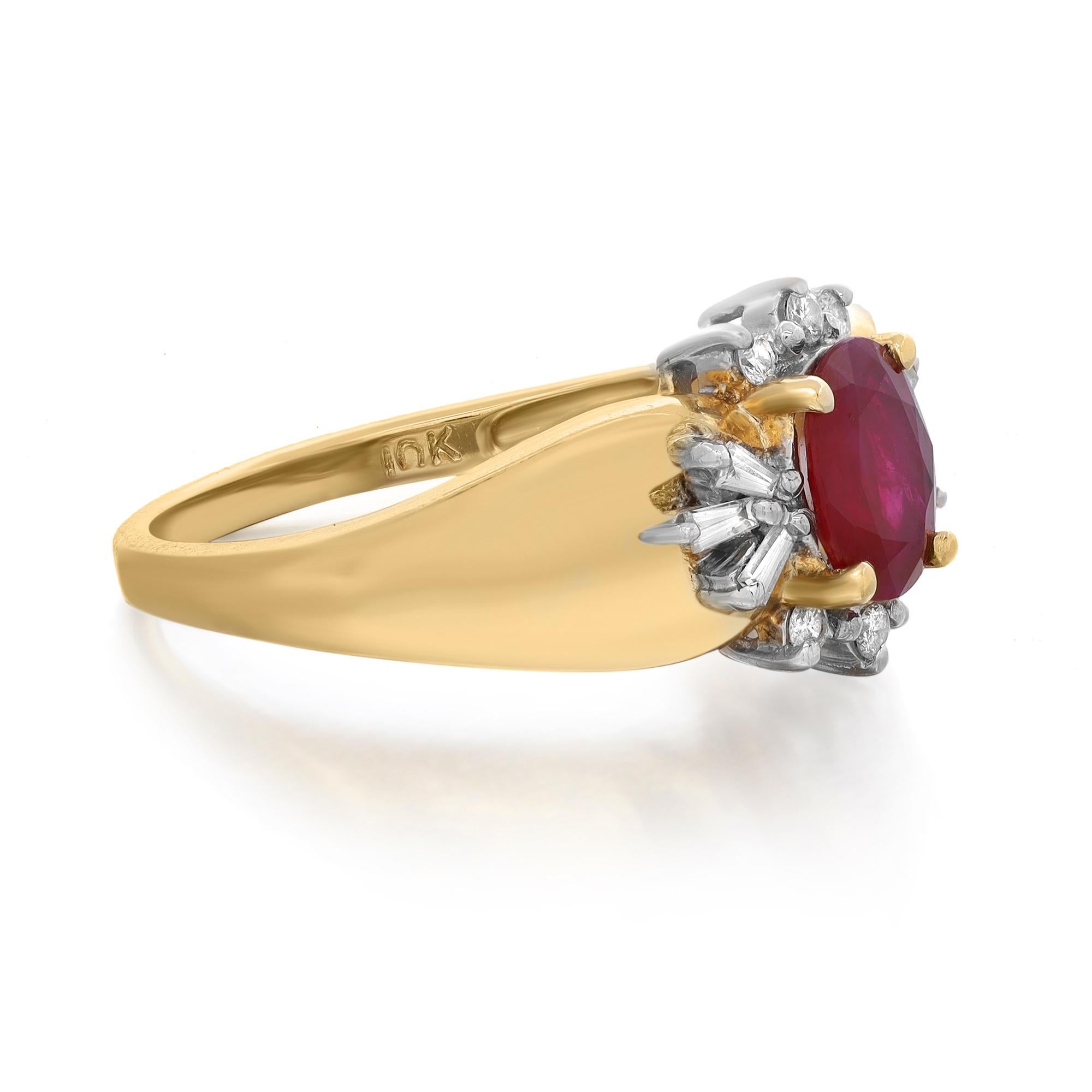 Oval Cut Rachel Koen 0.55Cts Red Ruby & 0.18Cts Diamond Ring 10K Yellow Gold For Sale