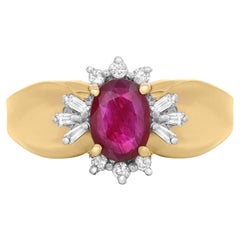 Rachel Koen 0.55Cts Red Ruby & 0.18Cts Diamond Ring 10K Yellow Gold