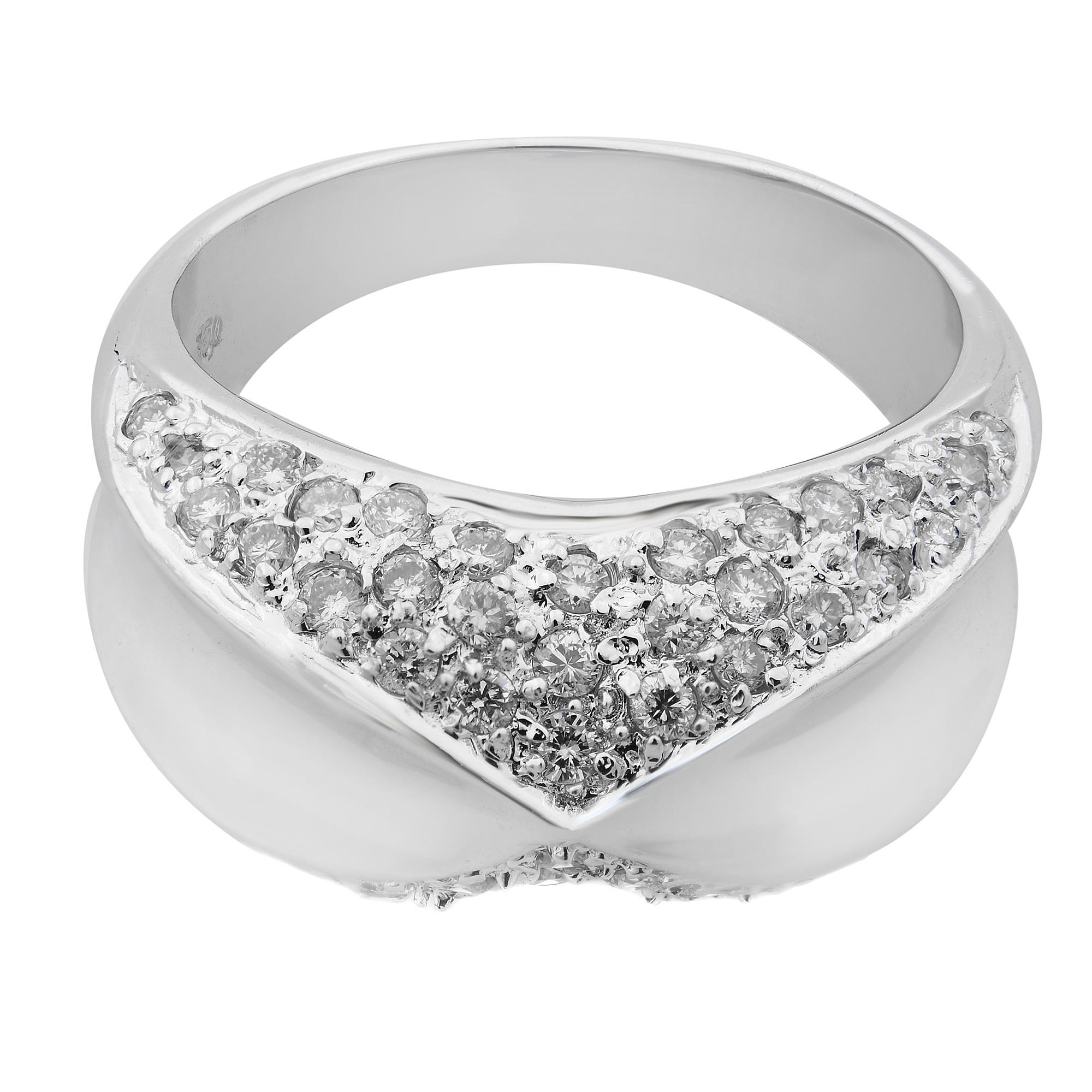 Modern Rachel Koen 0.60Cttw Pave Set Round Diamond Ladies Ring 18K White Gold For Sale