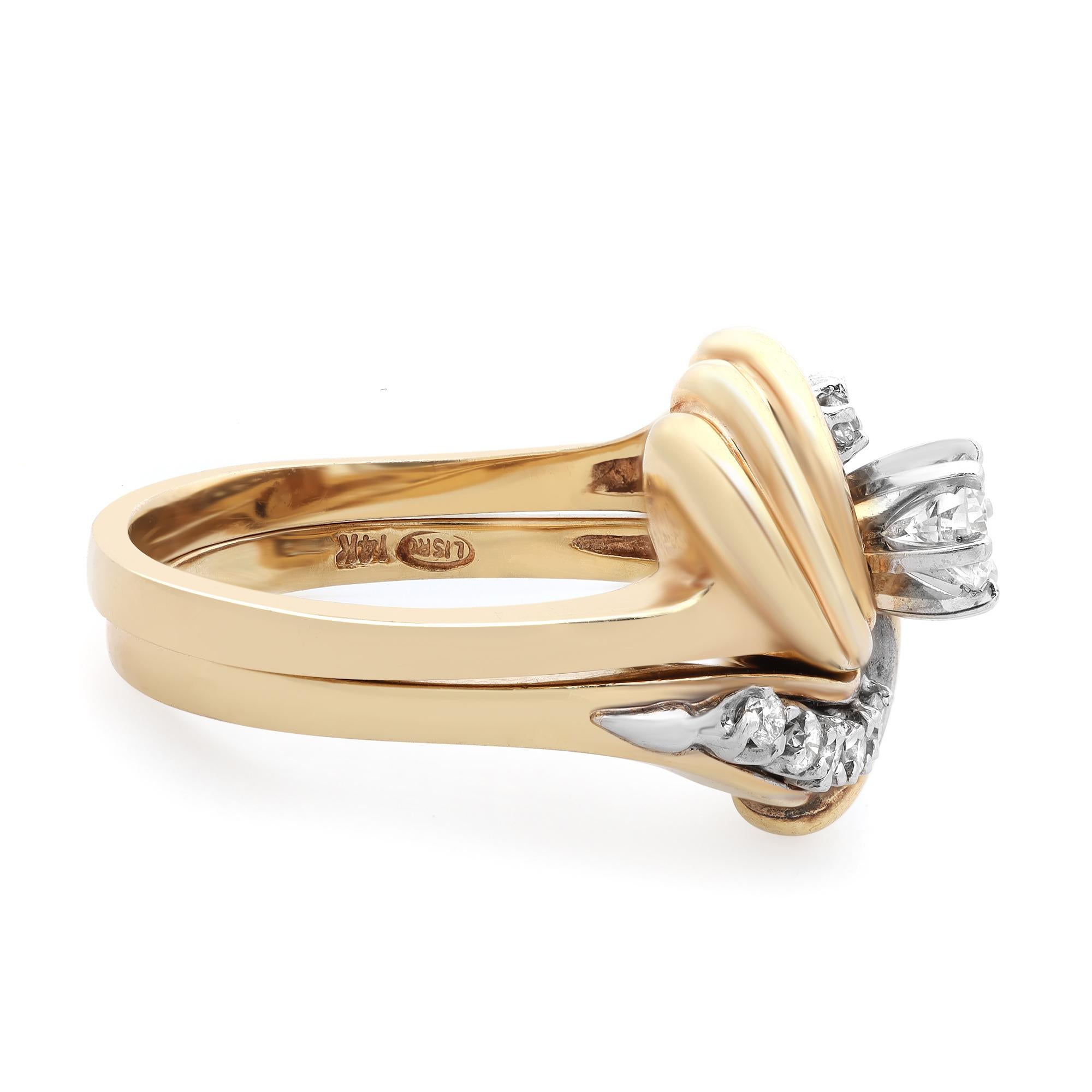 Modern Rachel Koen 0.60Cttw Round Diamond Engagement Ring Set 14K Yellow Gold Size 6.25 For Sale