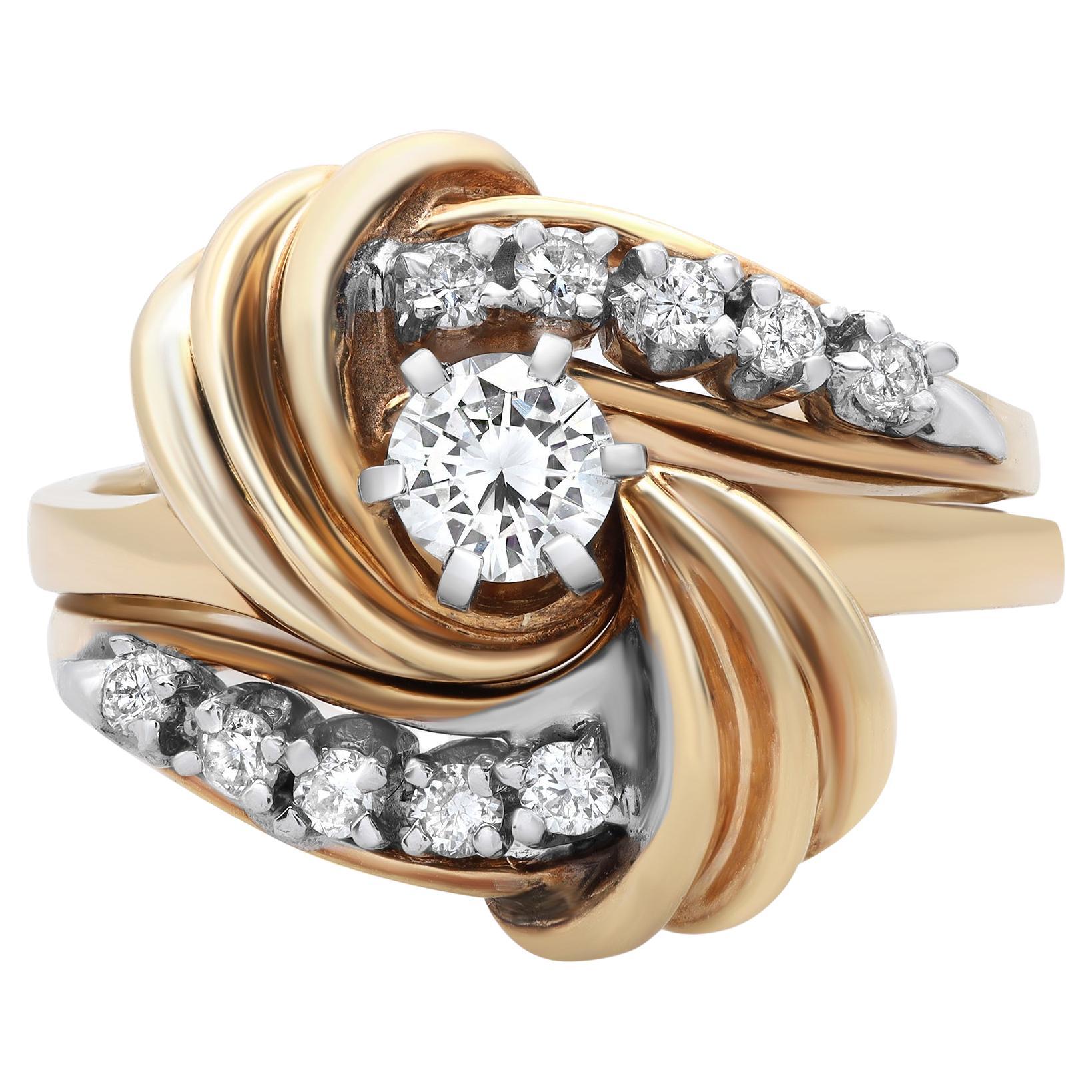 Rachel Koen 0.60Cttw Round Diamond Engagement Ring Set 14K Yellow Gold Size 6.25 For Sale