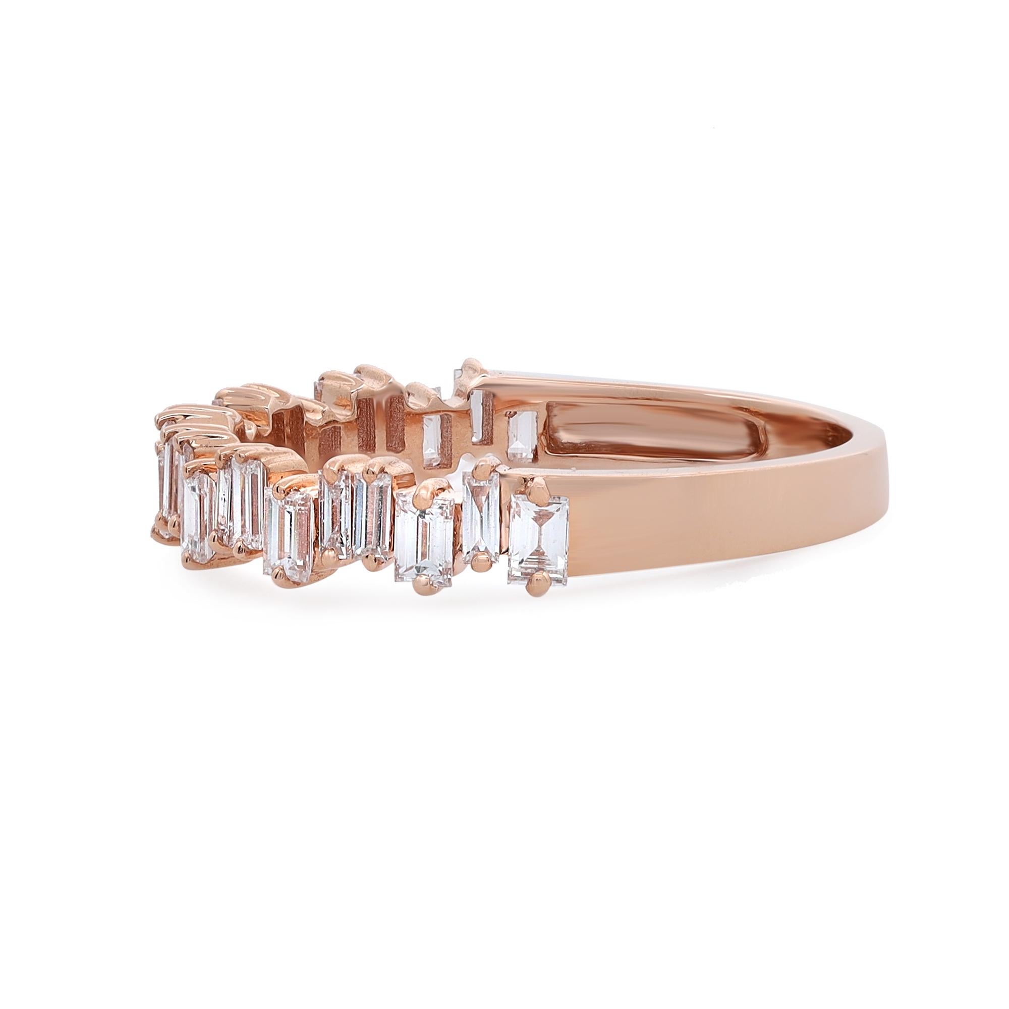 Rachel Koen 0.63Cttw Baguette Cut Diamond Ring 18K Rose Gold In New Condition For Sale In New York, NY