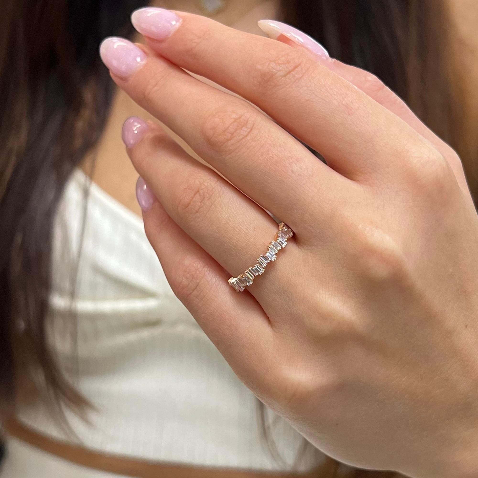 Women's Rachel Koen 0.63Cttw Baguette Cut Diamond Ring 18K Rose Gold For Sale