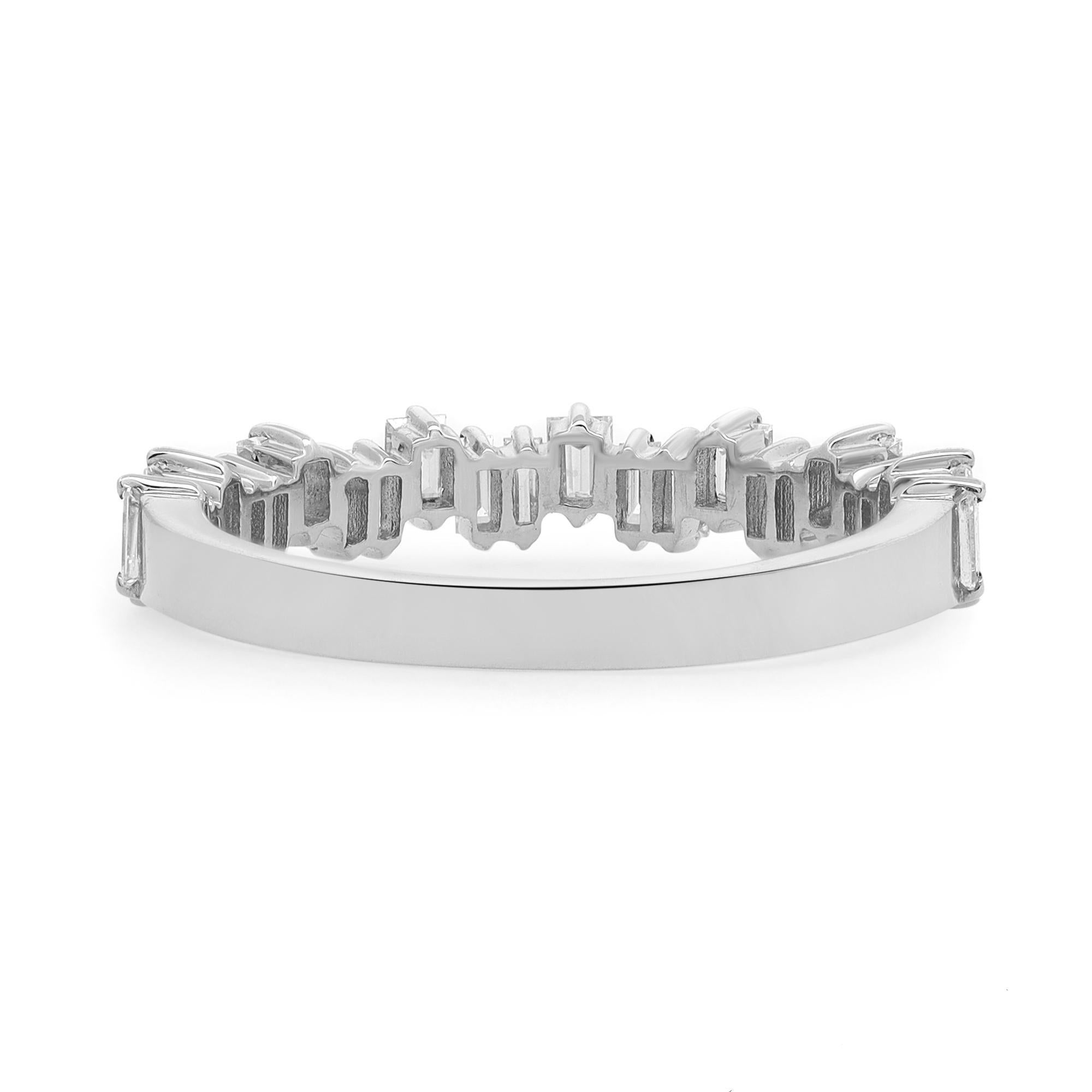 Modern Rachel Koen 0.63Cttw Baguette Cut Diamond Ring 18K White Gold For Sale