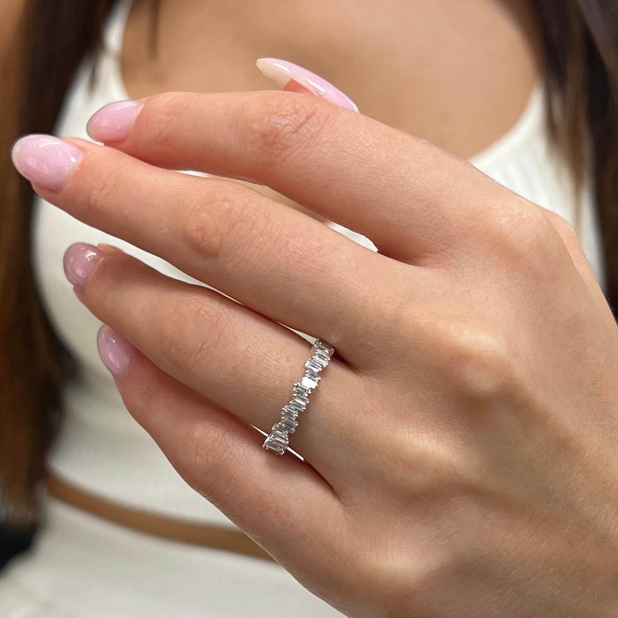 Women's Rachel Koen 0.63Cttw Baguette Cut Diamond Ring 18K White Gold For Sale