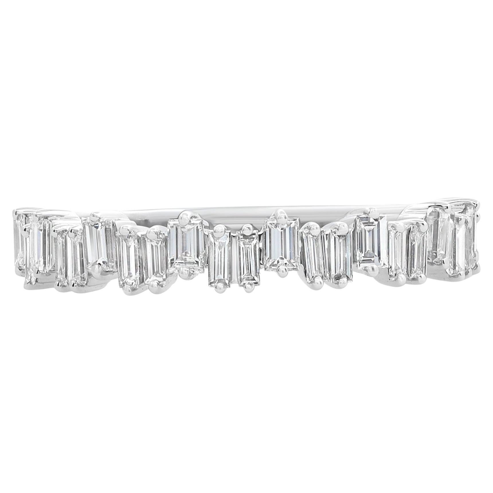 Rachel Koen 0.63Cttw Baguette Cut Diamond Ring 18K White Gold For Sale
