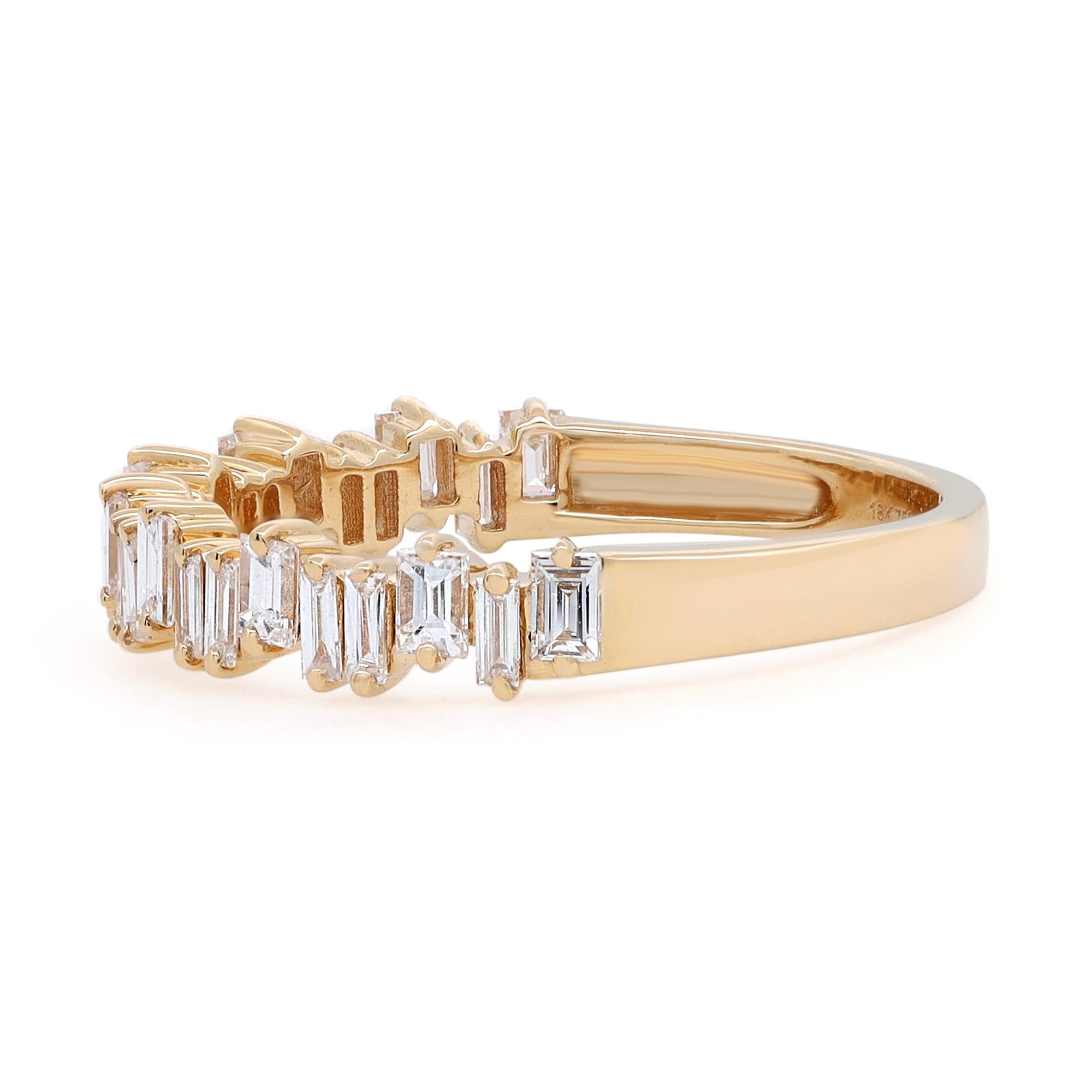 Modern Rachel Koen 0.64Cttw Baguette Cut Diamond Ring 18K Yellow Gold For Sale